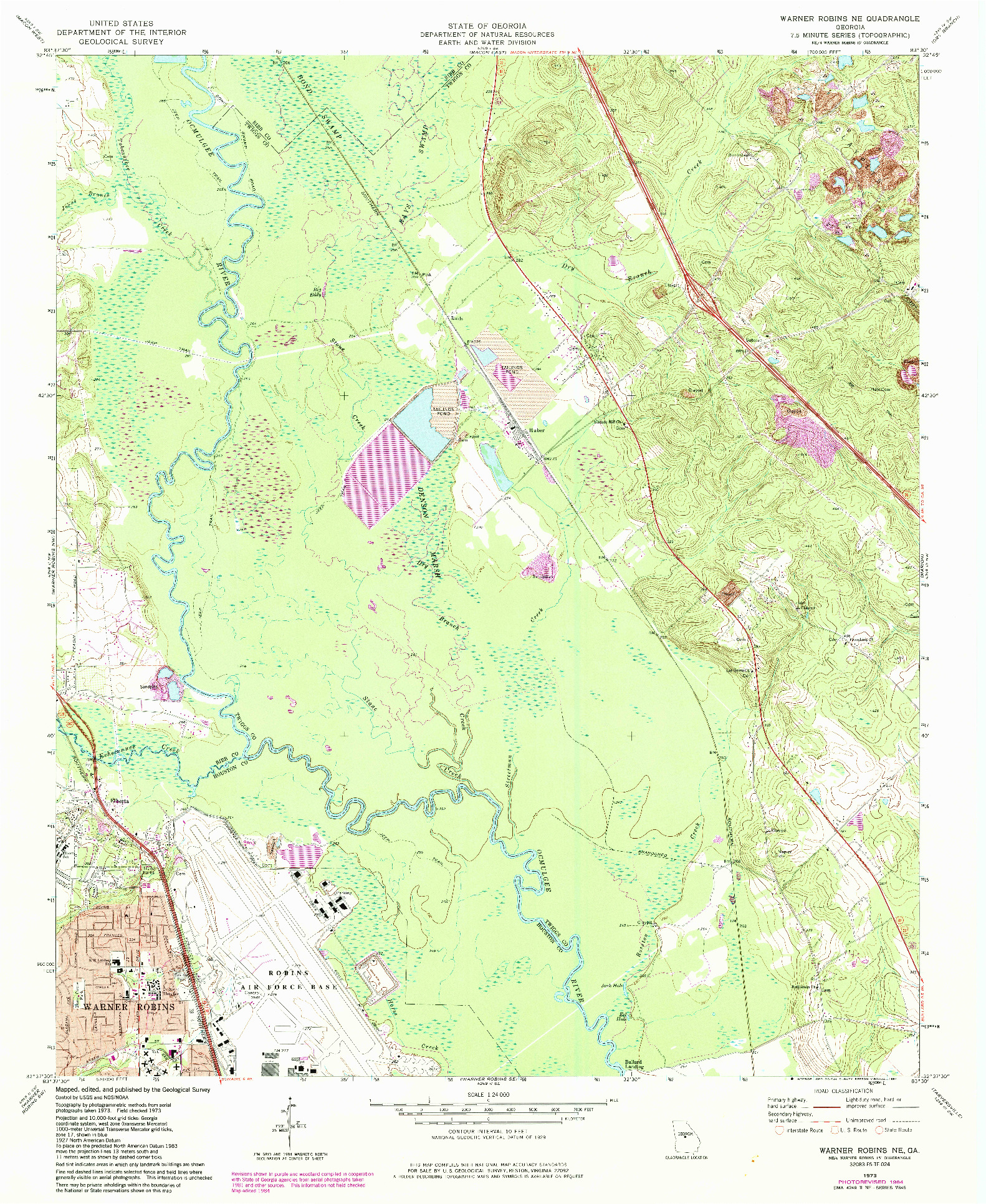 USGS 1:24000-SCALE QUADRANGLE FOR WARNER ROBINS NE, GA 1973
