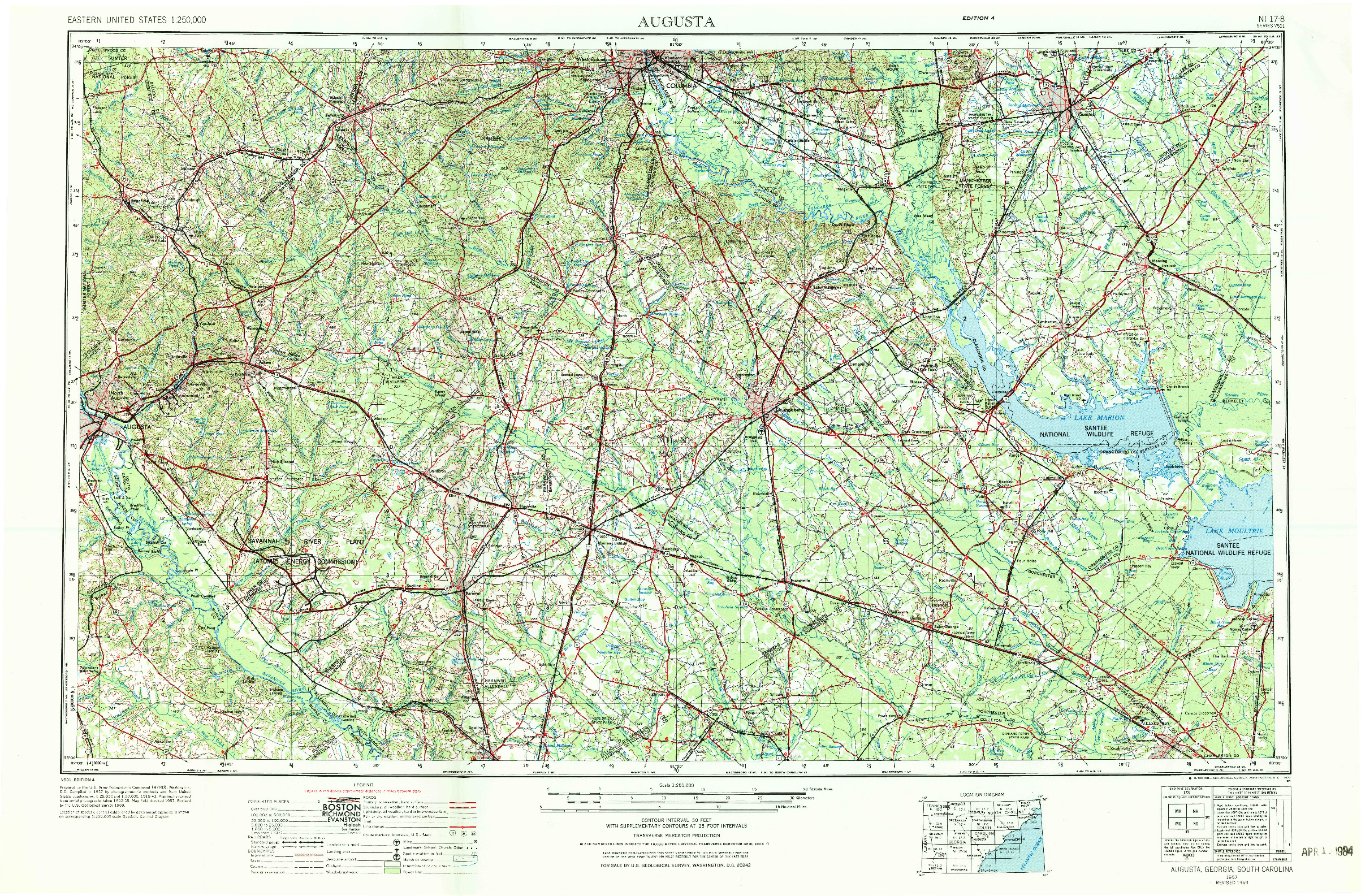 USGS 1:250000-SCALE QUADRANGLE FOR AUGUSTA, GA 1957