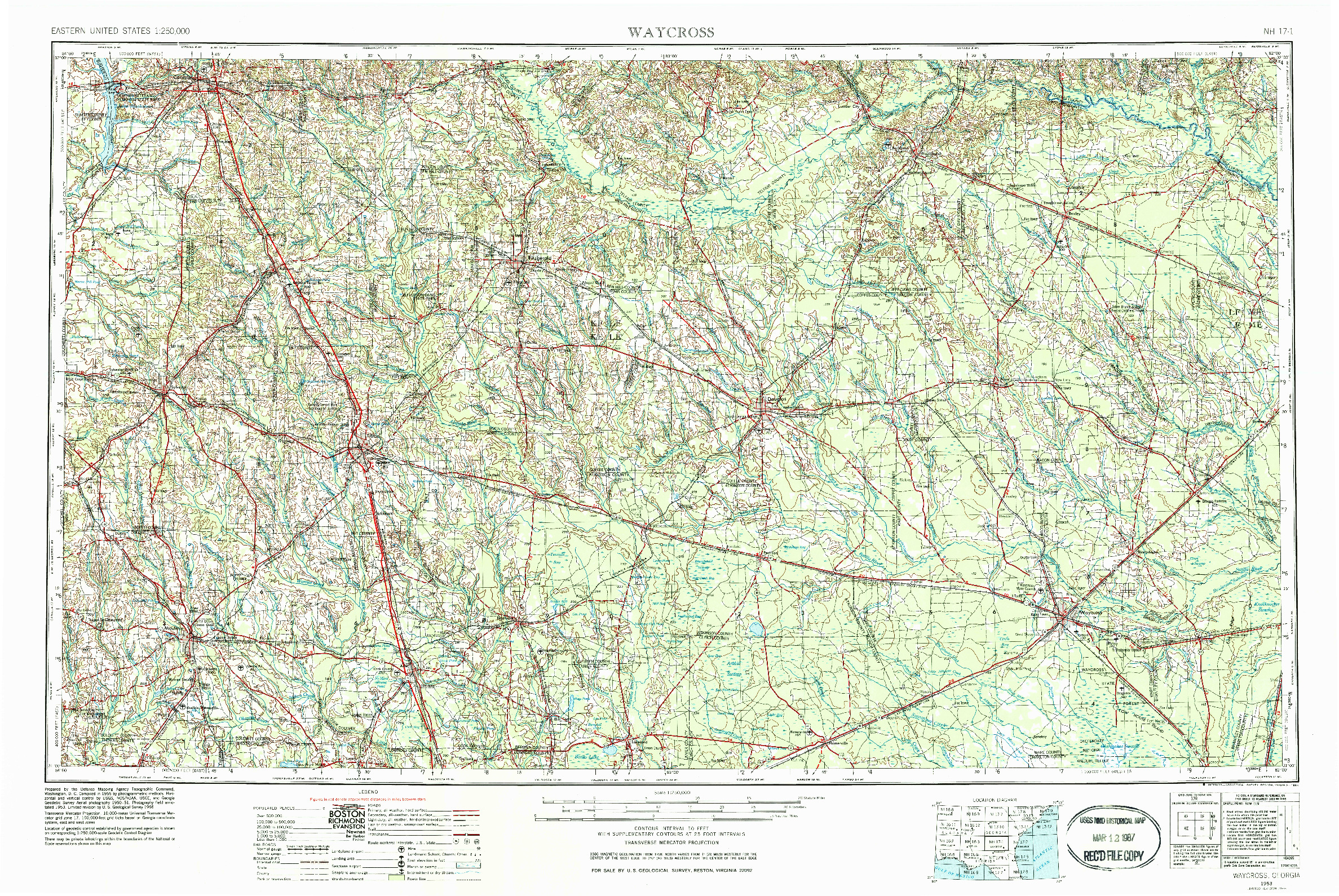 USGS 1:250000-SCALE QUADRANGLE FOR WAYCROSS, GA 1953
