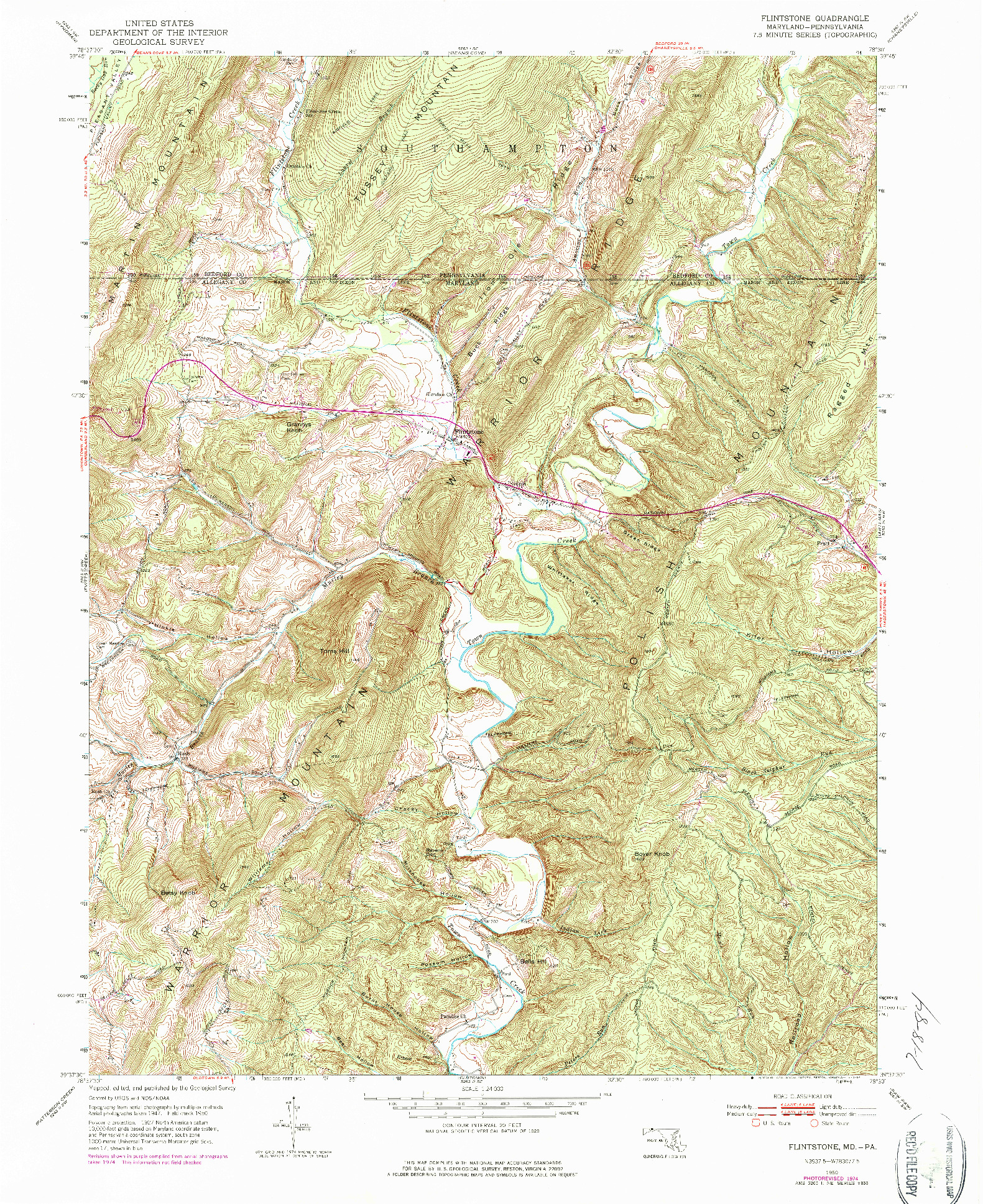 USGS 1:24000-SCALE QUADRANGLE FOR FLINTSTONE, MD 1950