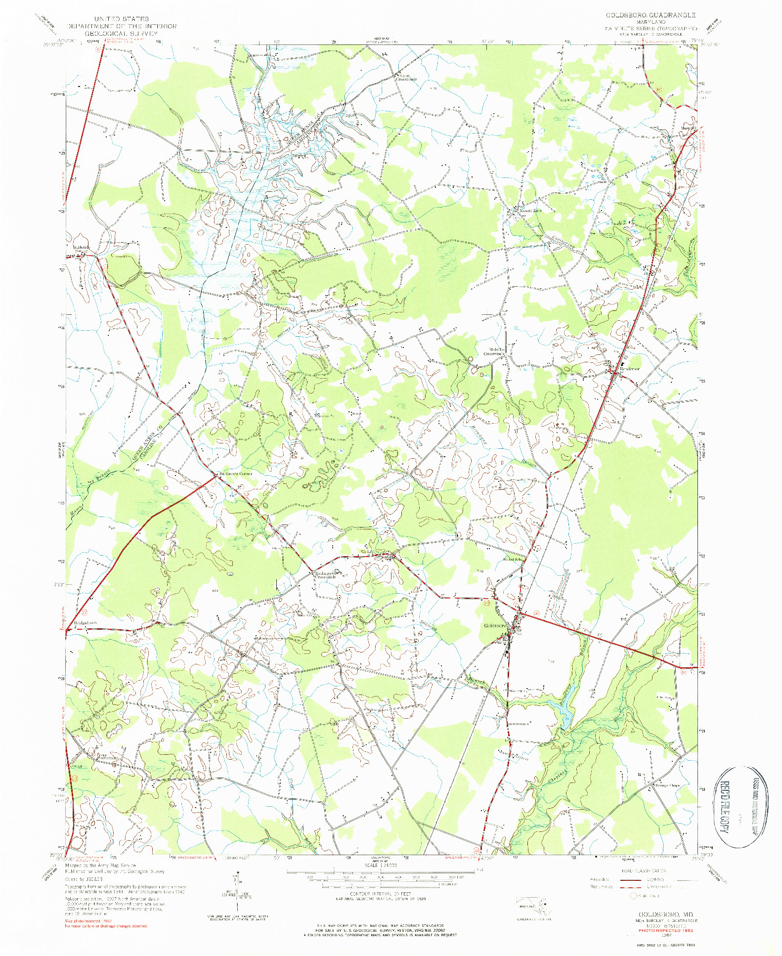 USGS 1:24000-SCALE QUADRANGLE FOR GOLDSBORO, MD 1944