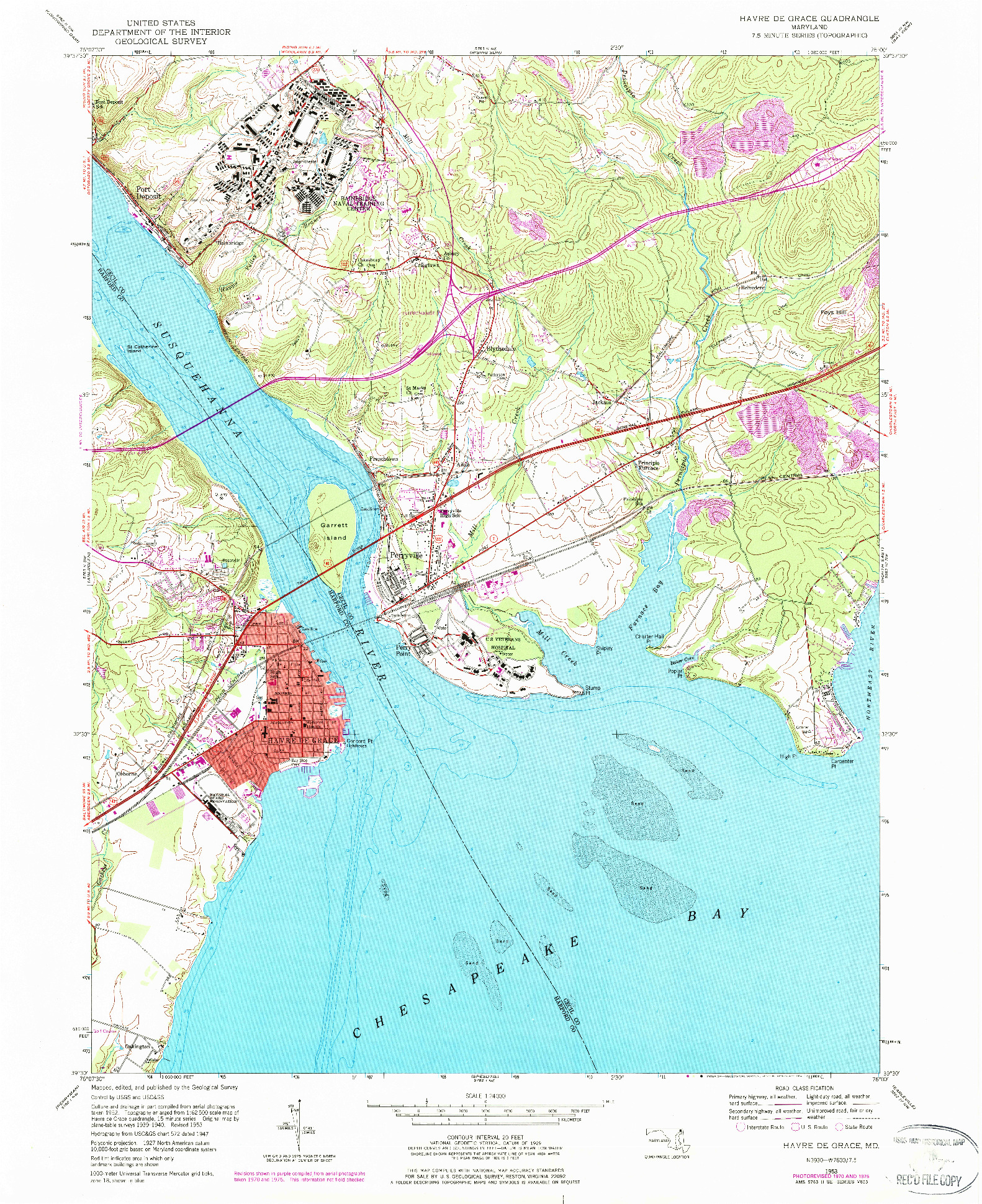 USGS 1:24000-SCALE QUADRANGLE FOR HAVRE DE GRACE, MD 1953