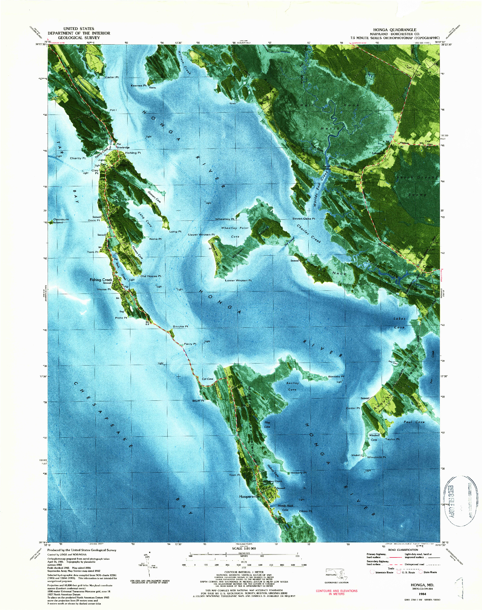 USGS 1:24000-SCALE QUADRANGLE FOR HONGA, MD 1984