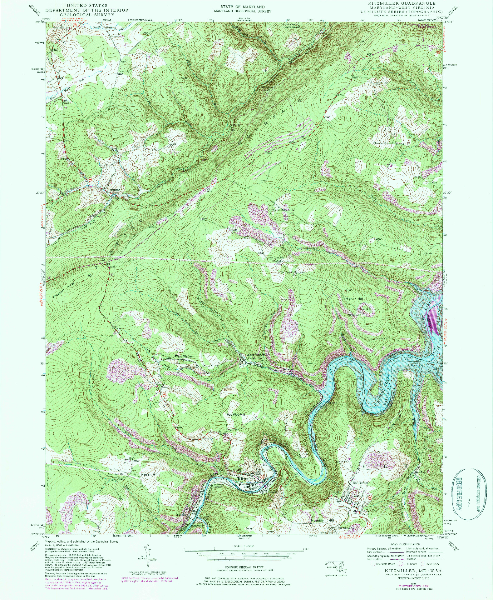 USGS 1:24000-SCALE QUADRANGLE FOR KITZMILLER, MD 1948