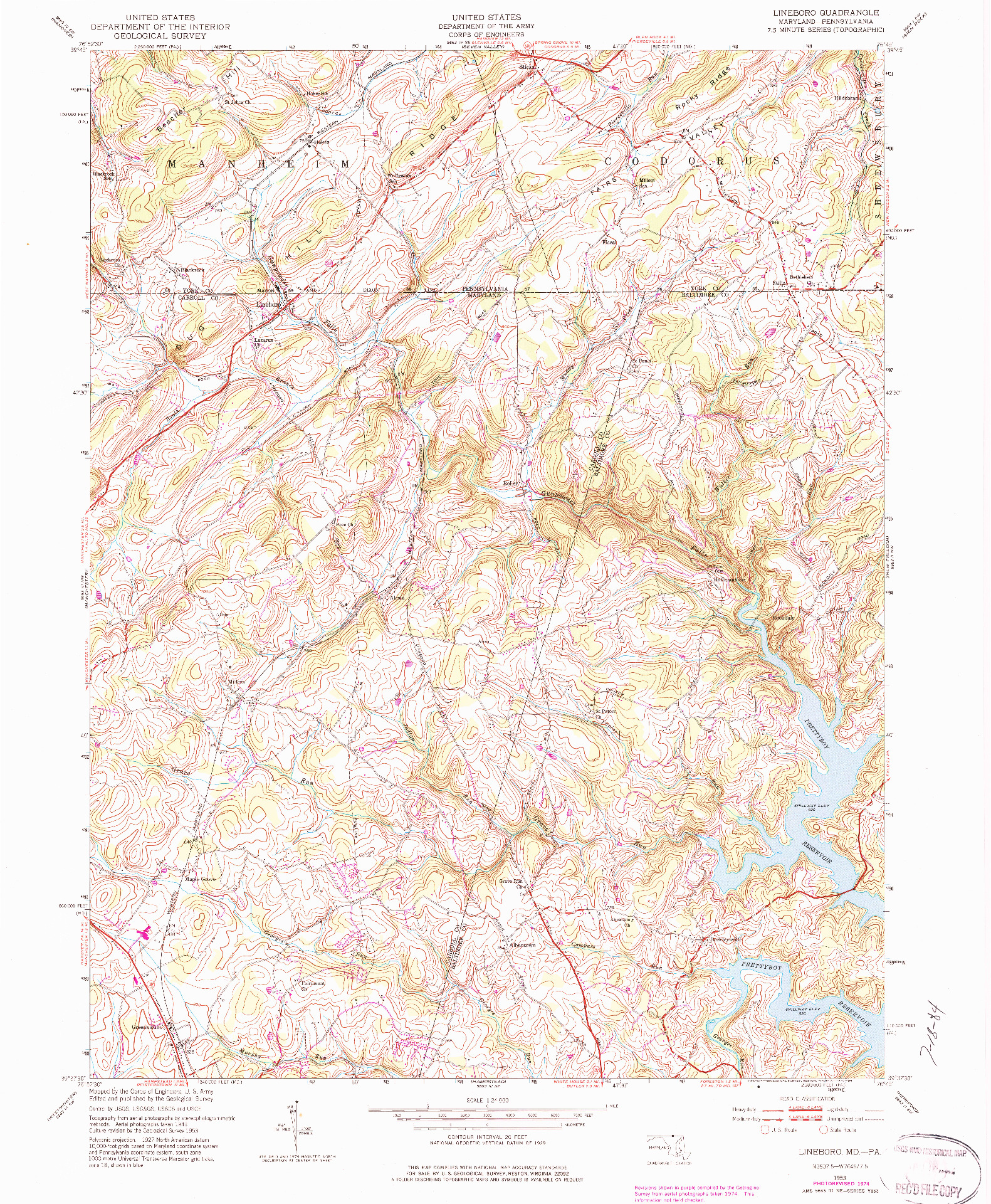 USGS 1:24000-SCALE QUADRANGLE FOR LINEBORO, MD 1953