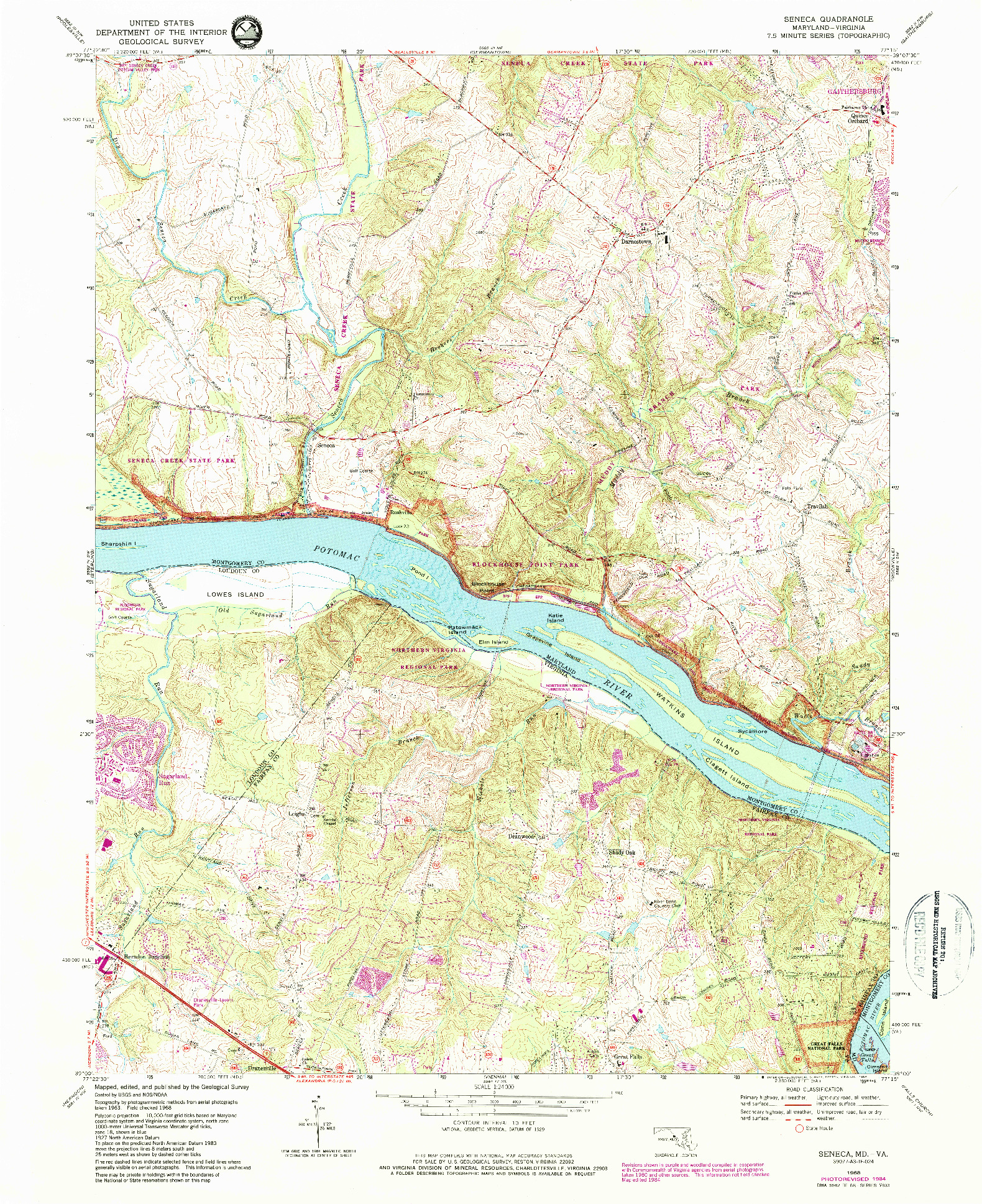 USGS 1:24000-SCALE QUADRANGLE FOR SENECA, MD 1968