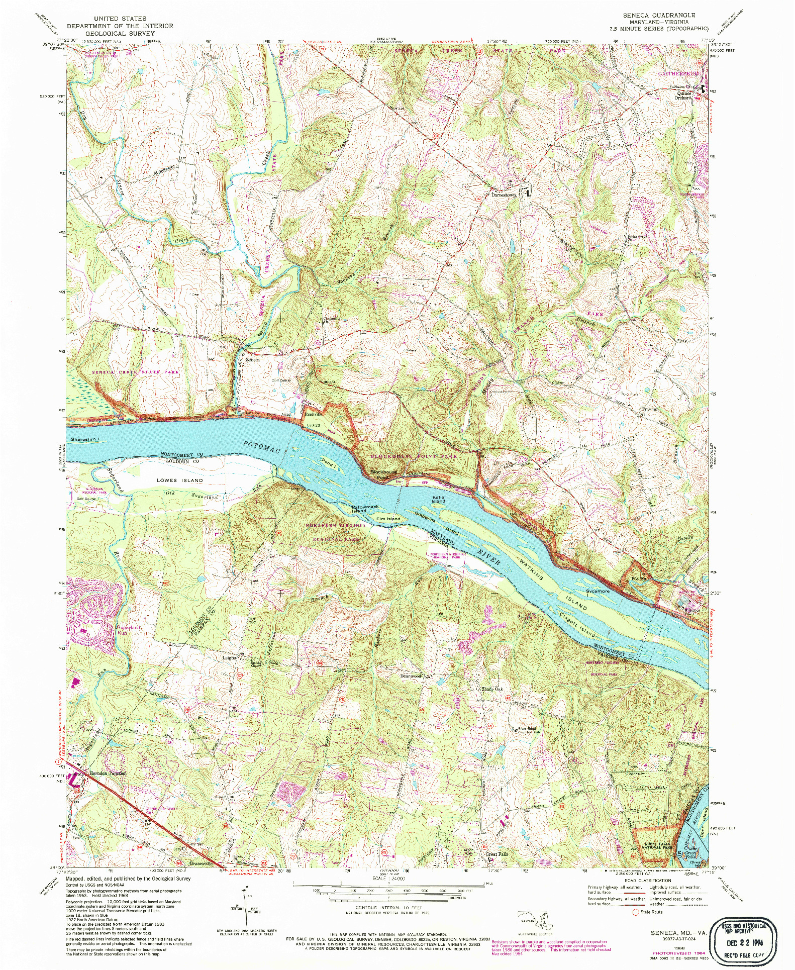 USGS 1:24000-SCALE QUADRANGLE FOR SENECA, MD 1968