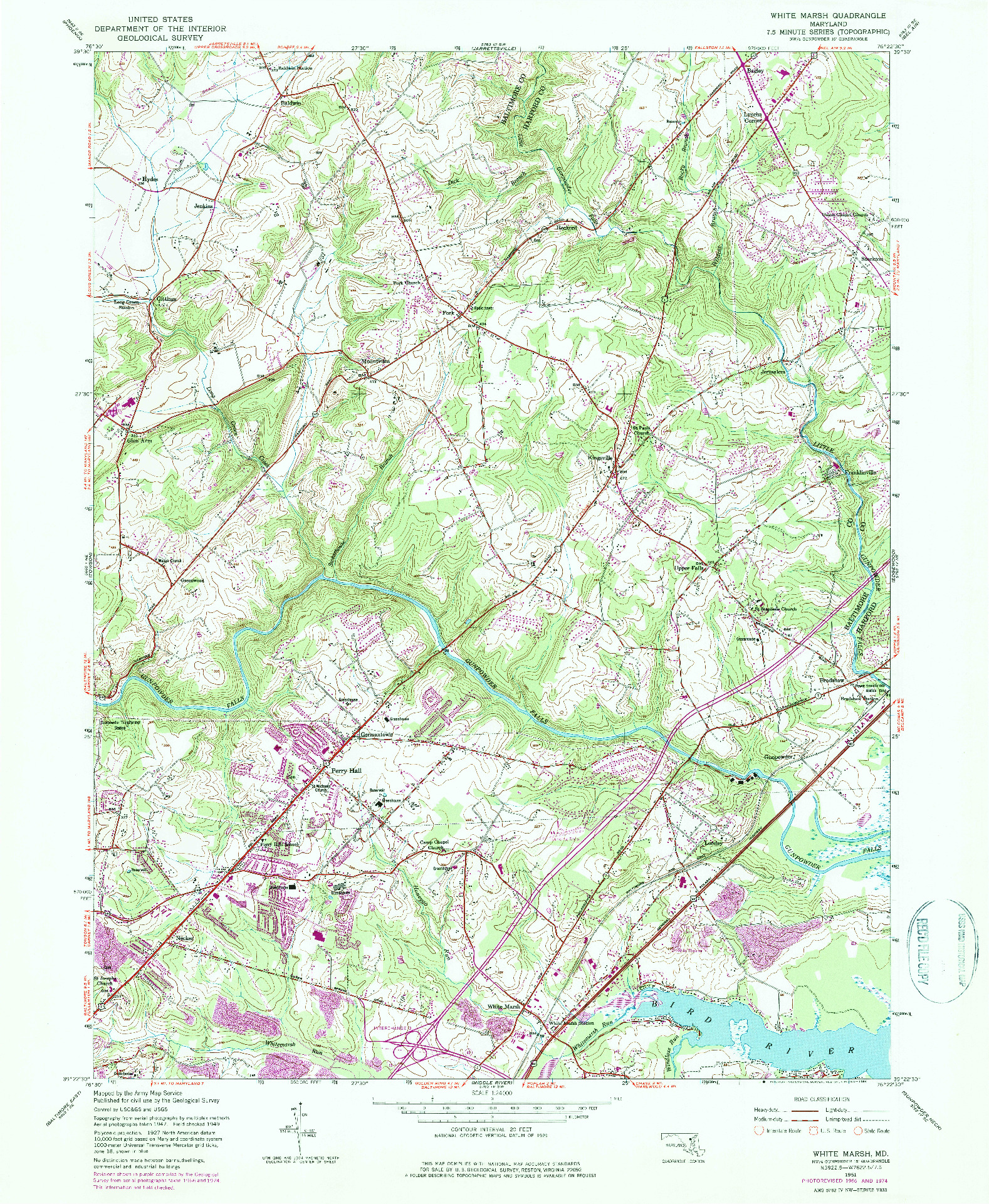 USGS 1:24000-SCALE QUADRANGLE FOR WHITE MARSH, MD 1951