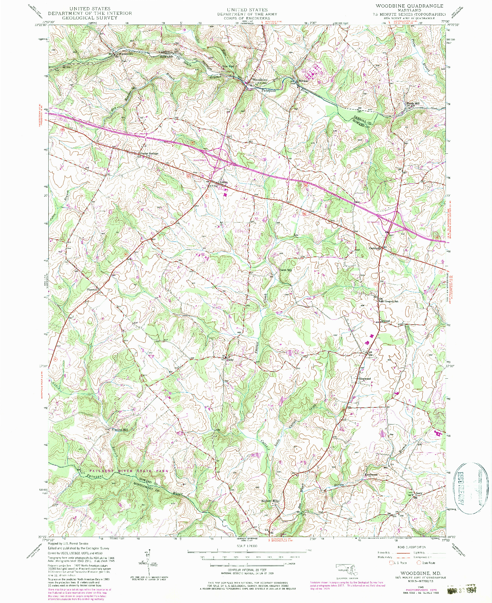 USGS 1:24000-SCALE QUADRANGLE FOR WOODBINE, MD 1945