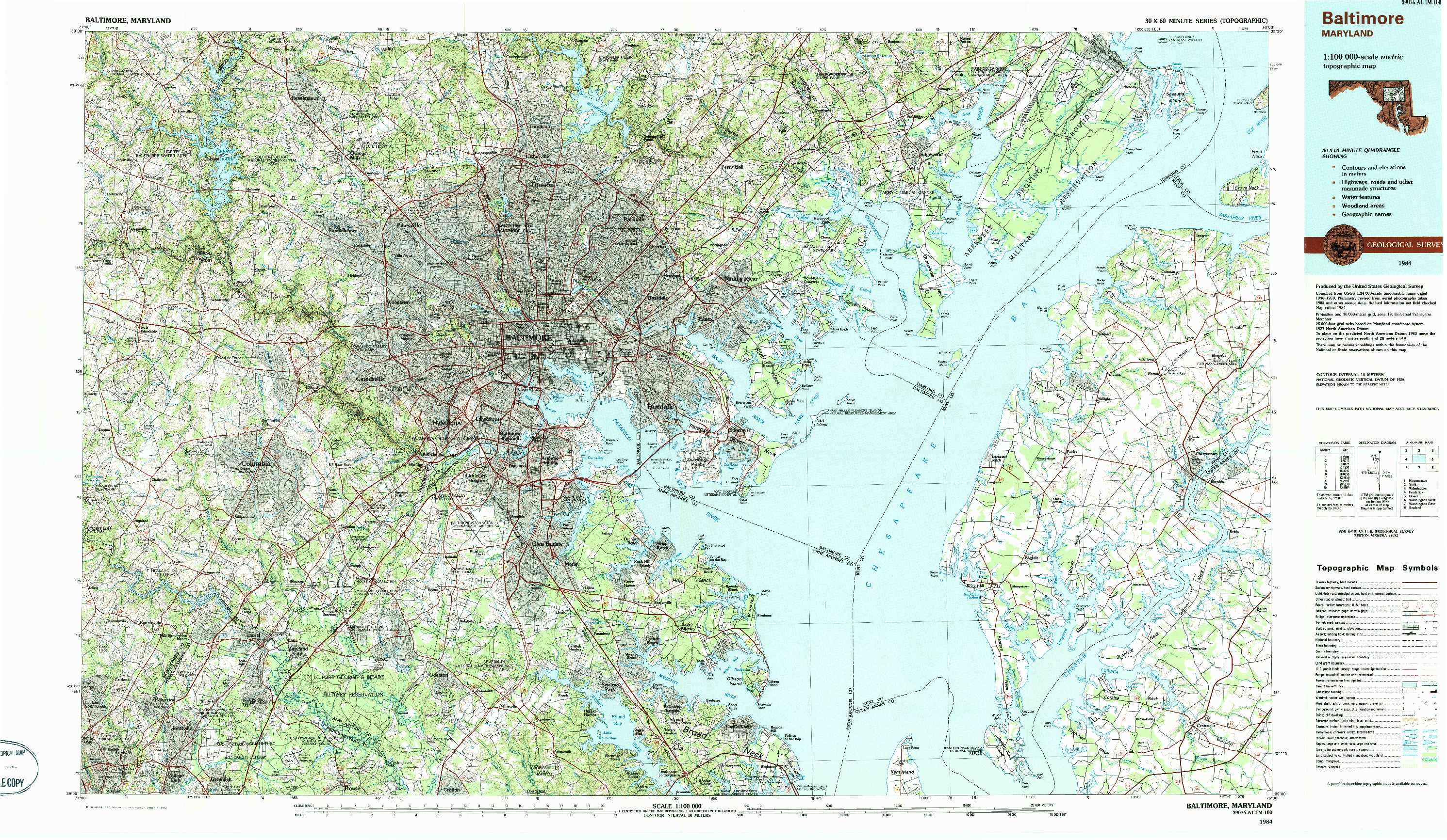 USGS 1:100000-SCALE QUADRANGLE FOR BALTIMORE, MD 1984