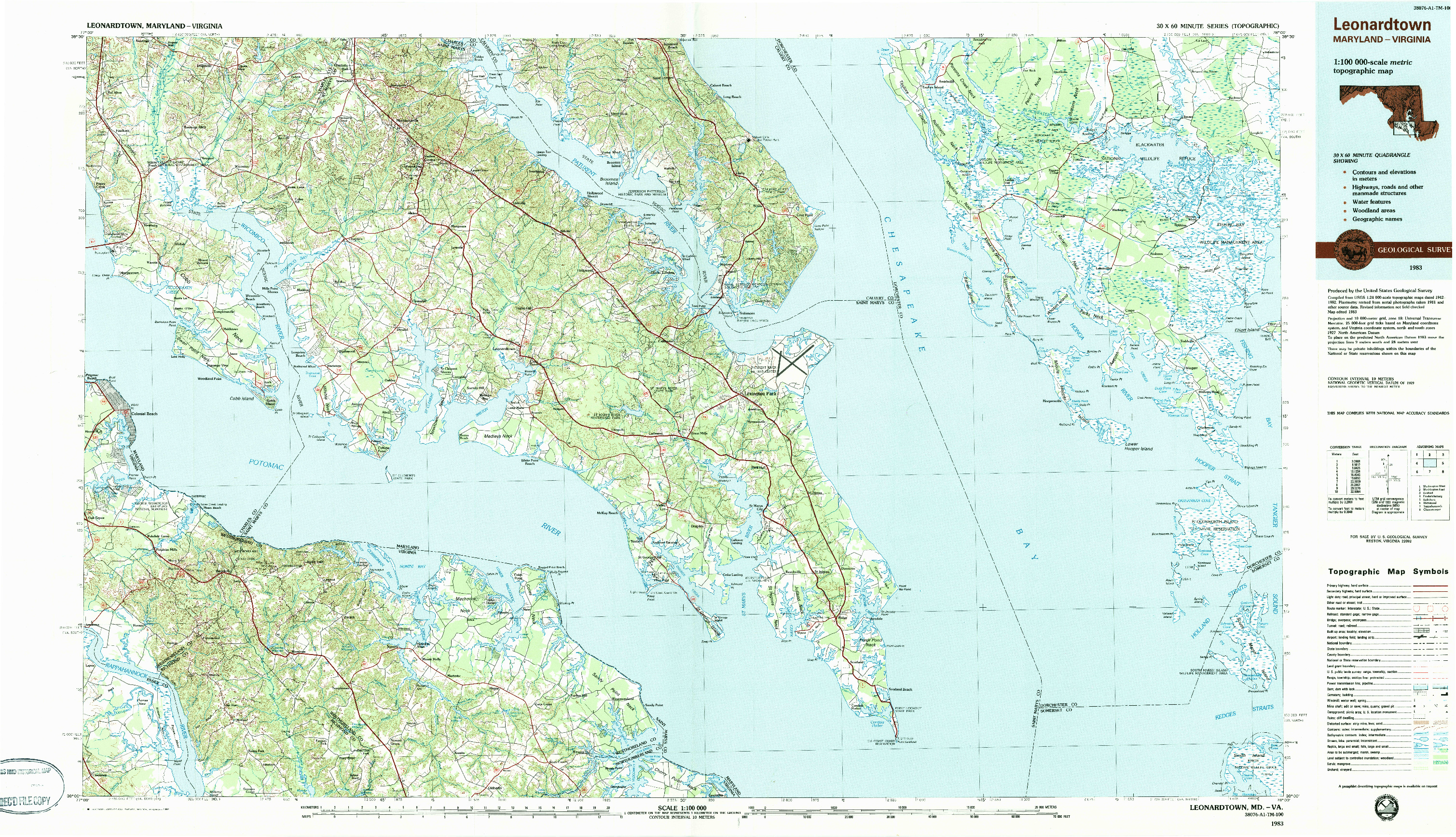 USGS 1:100000-SCALE QUADRANGLE FOR LEONARDTOWN, MD 1983