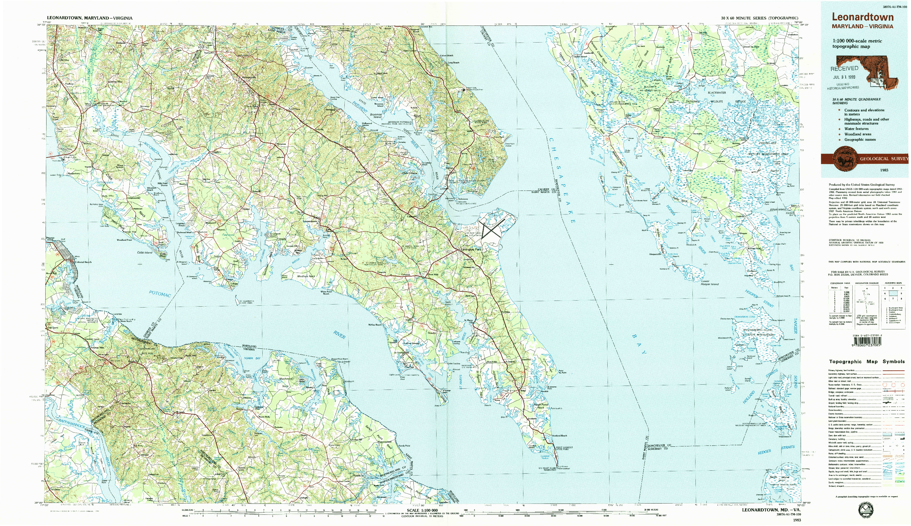 USGS 1:100000-SCALE QUADRANGLE FOR LEONARDTOWN, MD 1983