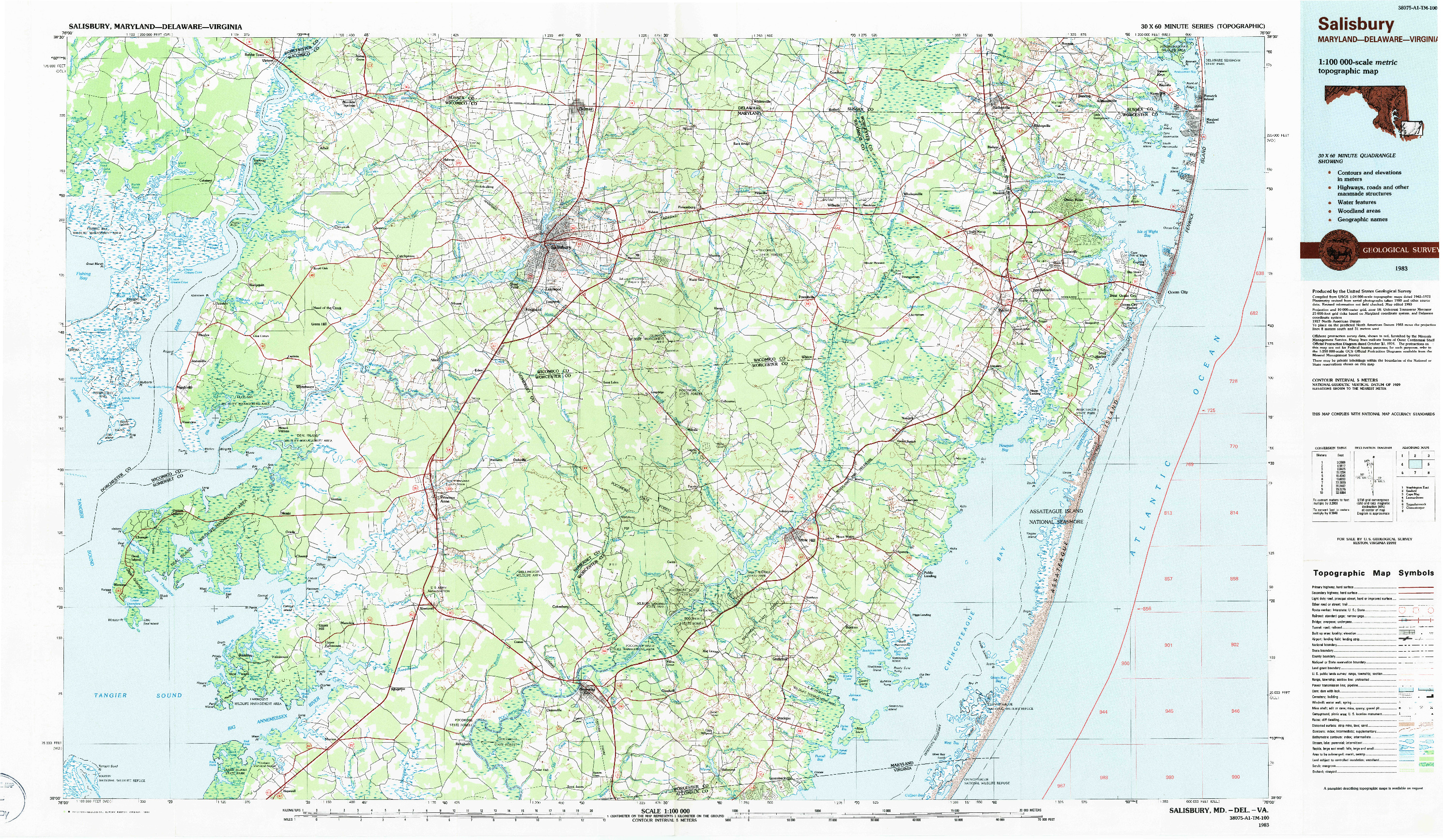 USGS 1:100000-SCALE QUADRANGLE FOR SALISBURY, MD 1983