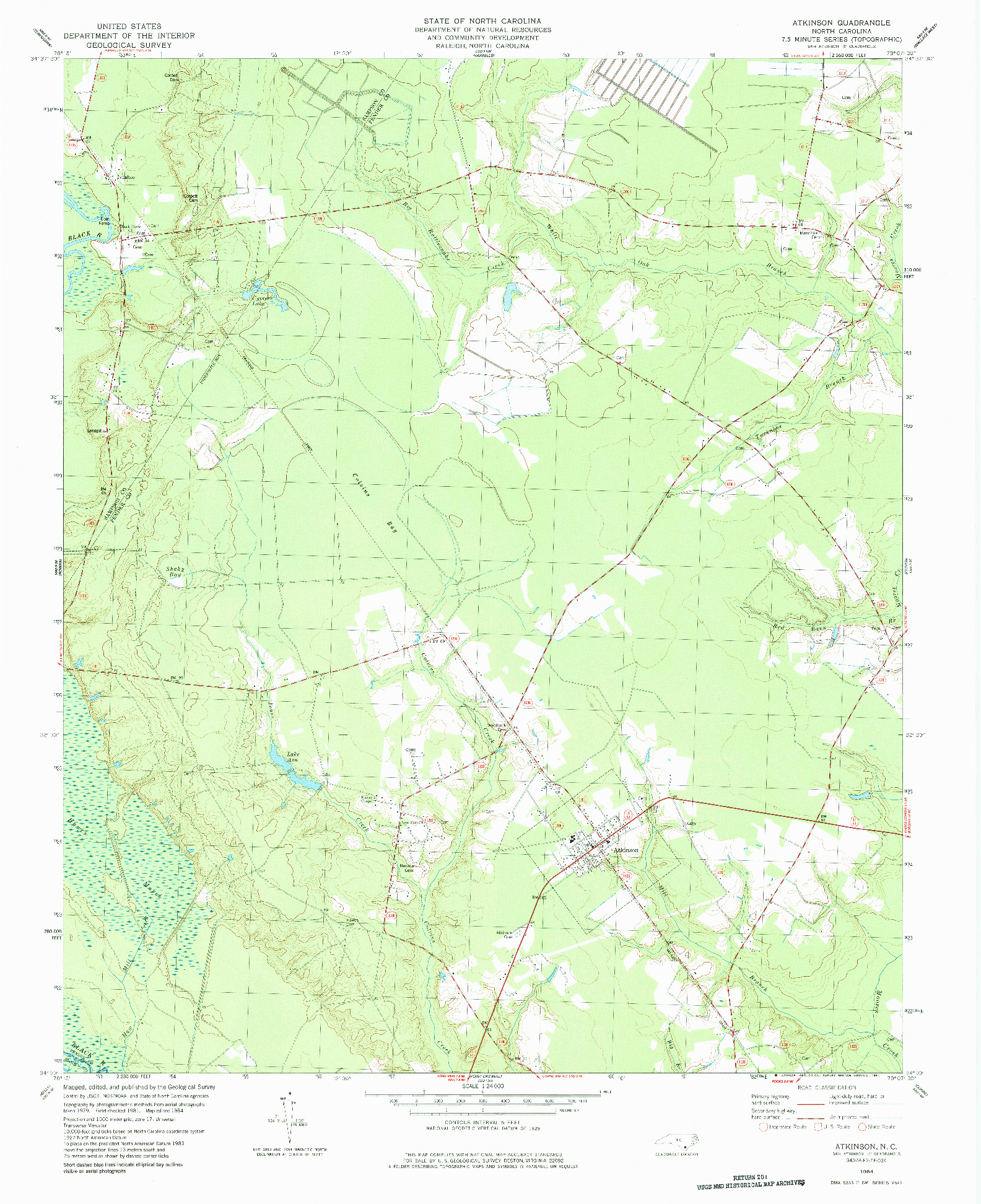 USGS 1:24000-SCALE QUADRANGLE FOR ATKINSON, NC 1984