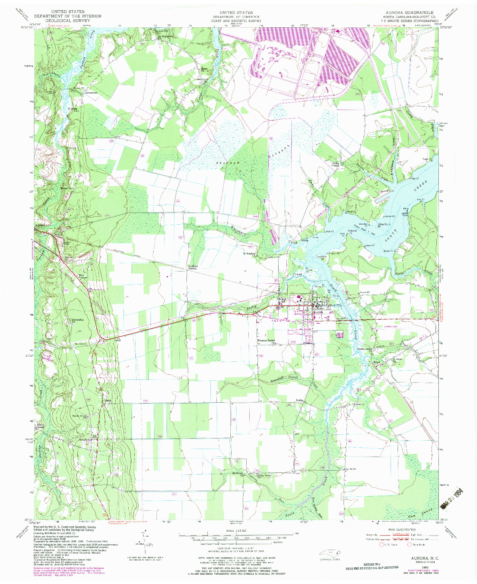 USGS 1:24000-SCALE QUADRANGLE FOR AURORA, NC 1950