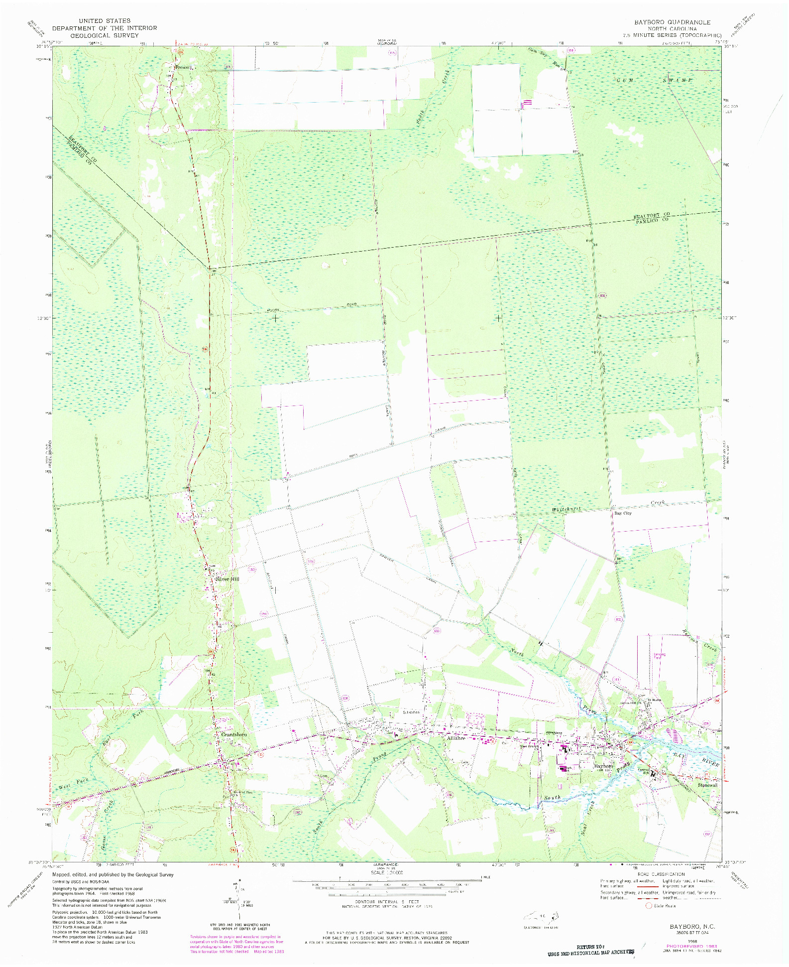 USGS 1:24000-SCALE QUADRANGLE FOR BAYBORO, NC 1968