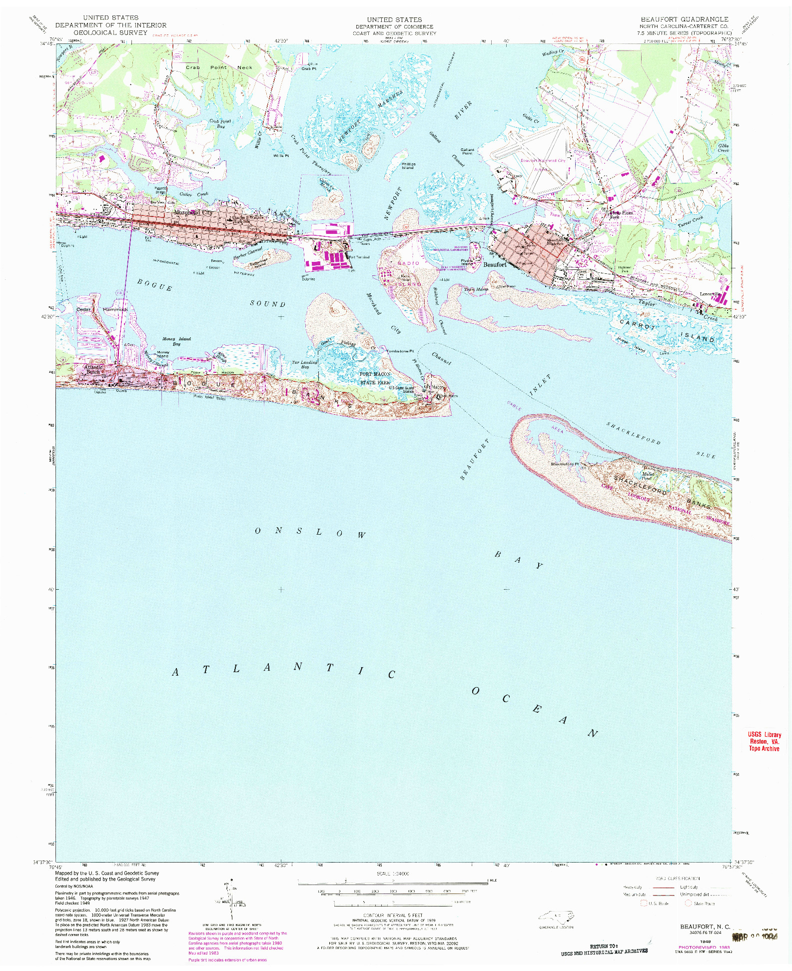 USGS 1:24000-SCALE QUADRANGLE FOR BEAUFORT, NC 1949