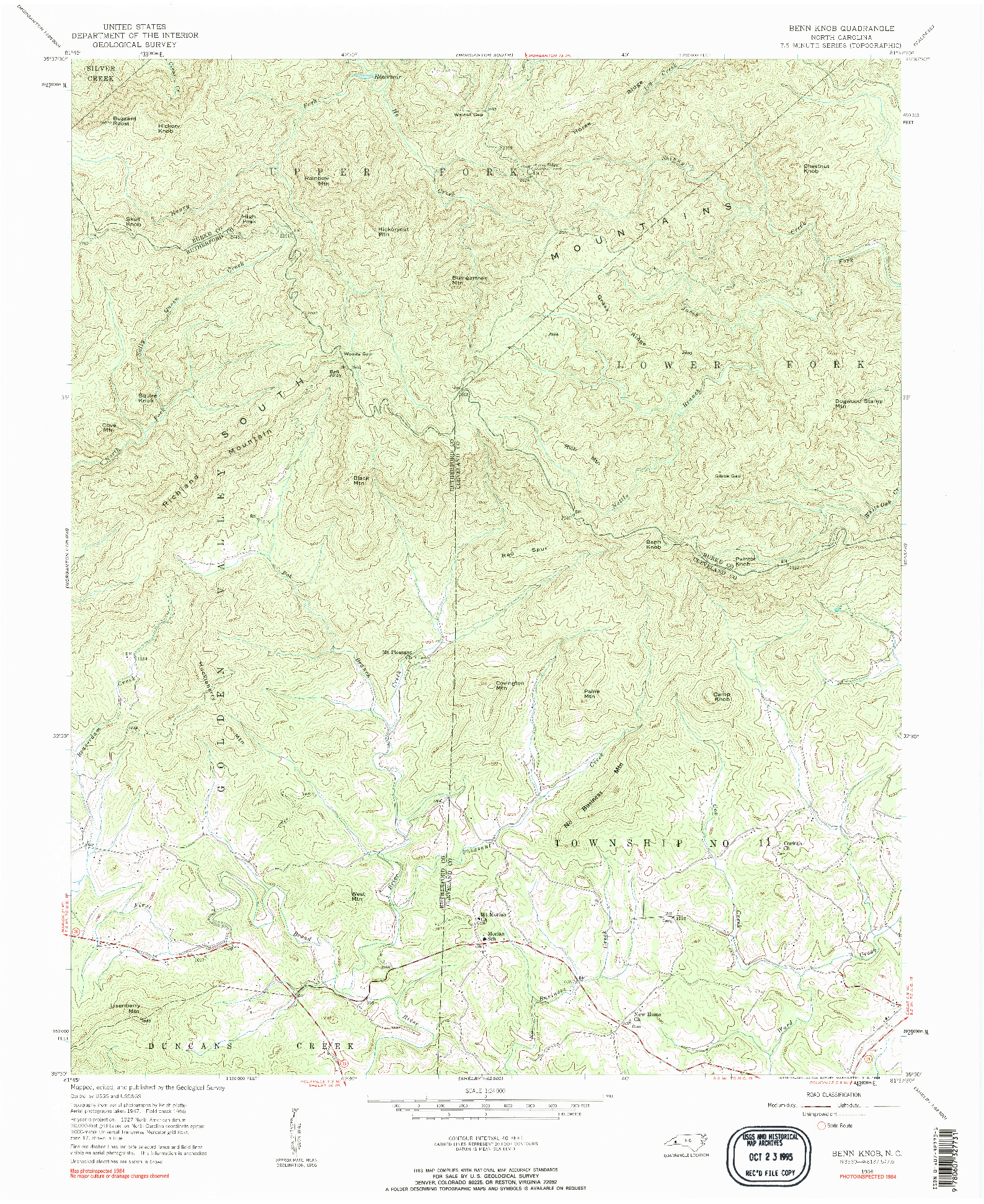 USGS 1:24000-SCALE QUADRANGLE FOR BENN KNOB, NC 1956