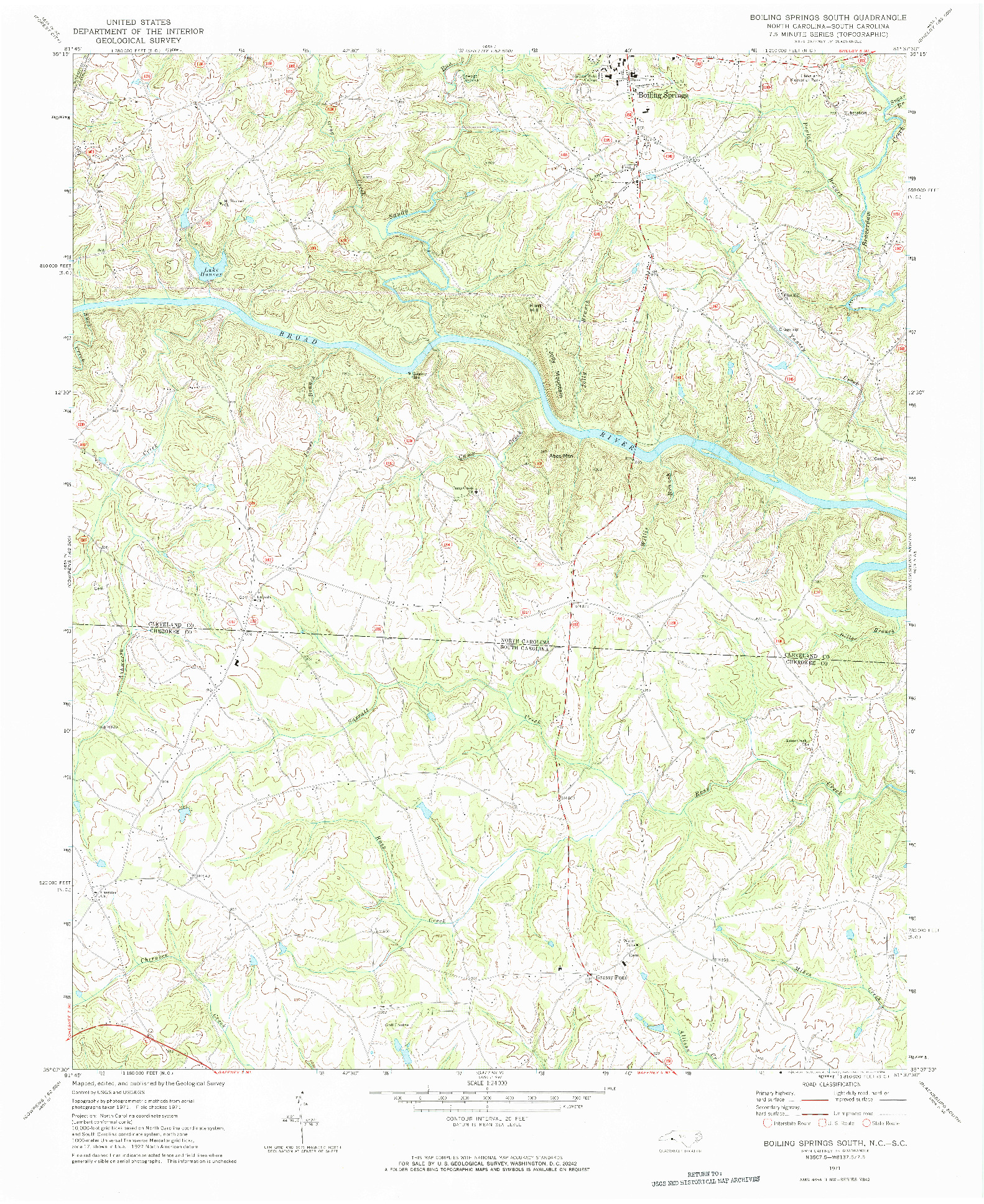 USGS 1:24000-SCALE QUADRANGLE FOR BOILING SPRINGS SOUTH, NC 1971