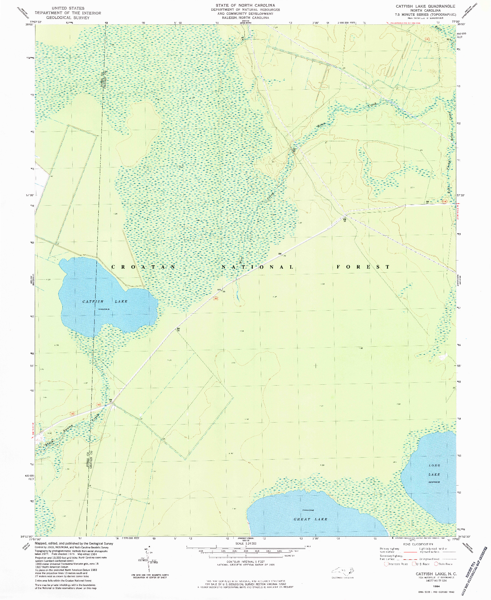 USGS 1:24000-SCALE QUADRANGLE FOR CATFISH LAKE, NC 1984