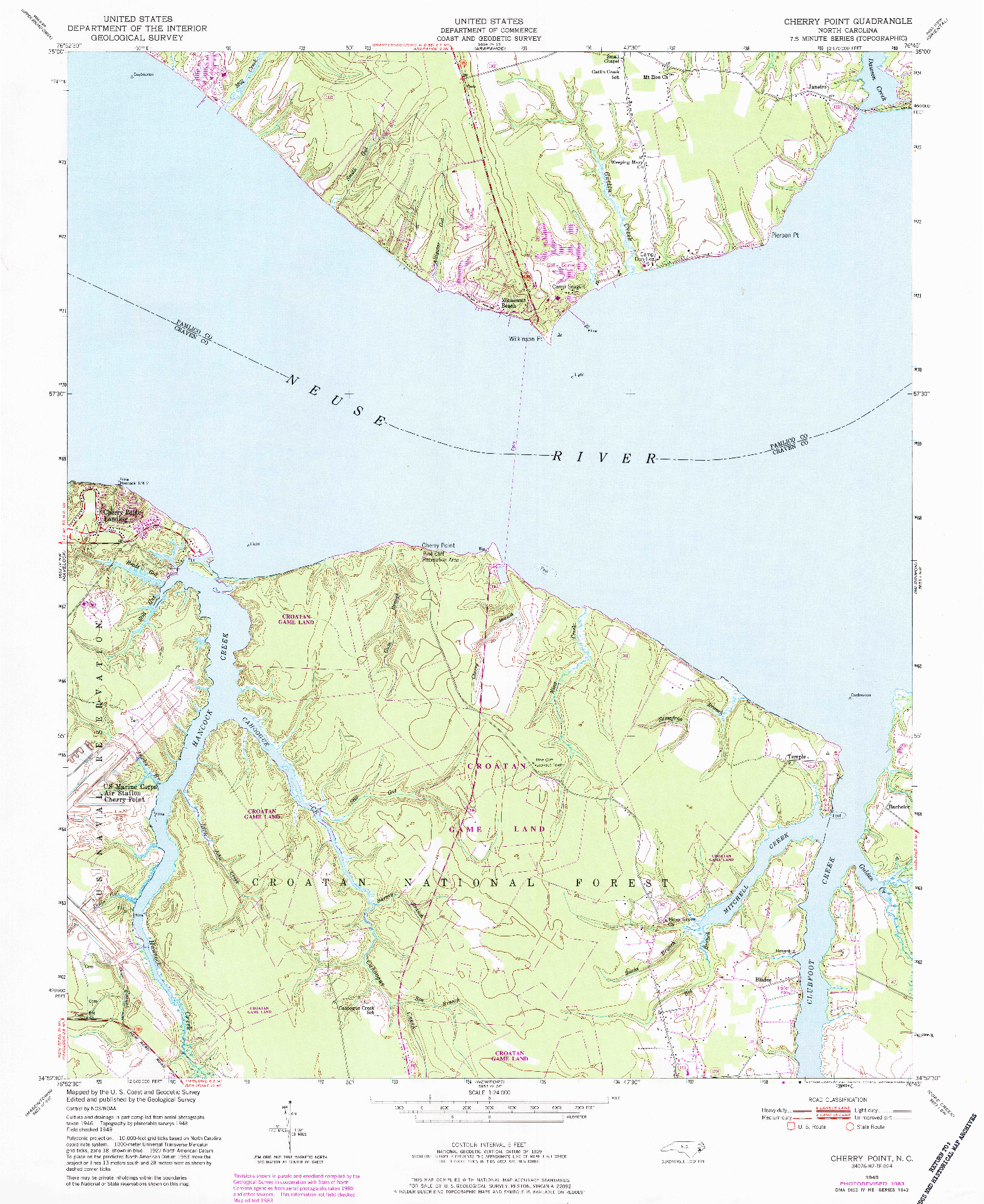USGS 1:24000-SCALE QUADRANGLE FOR CHERRY POINT, NC 1949