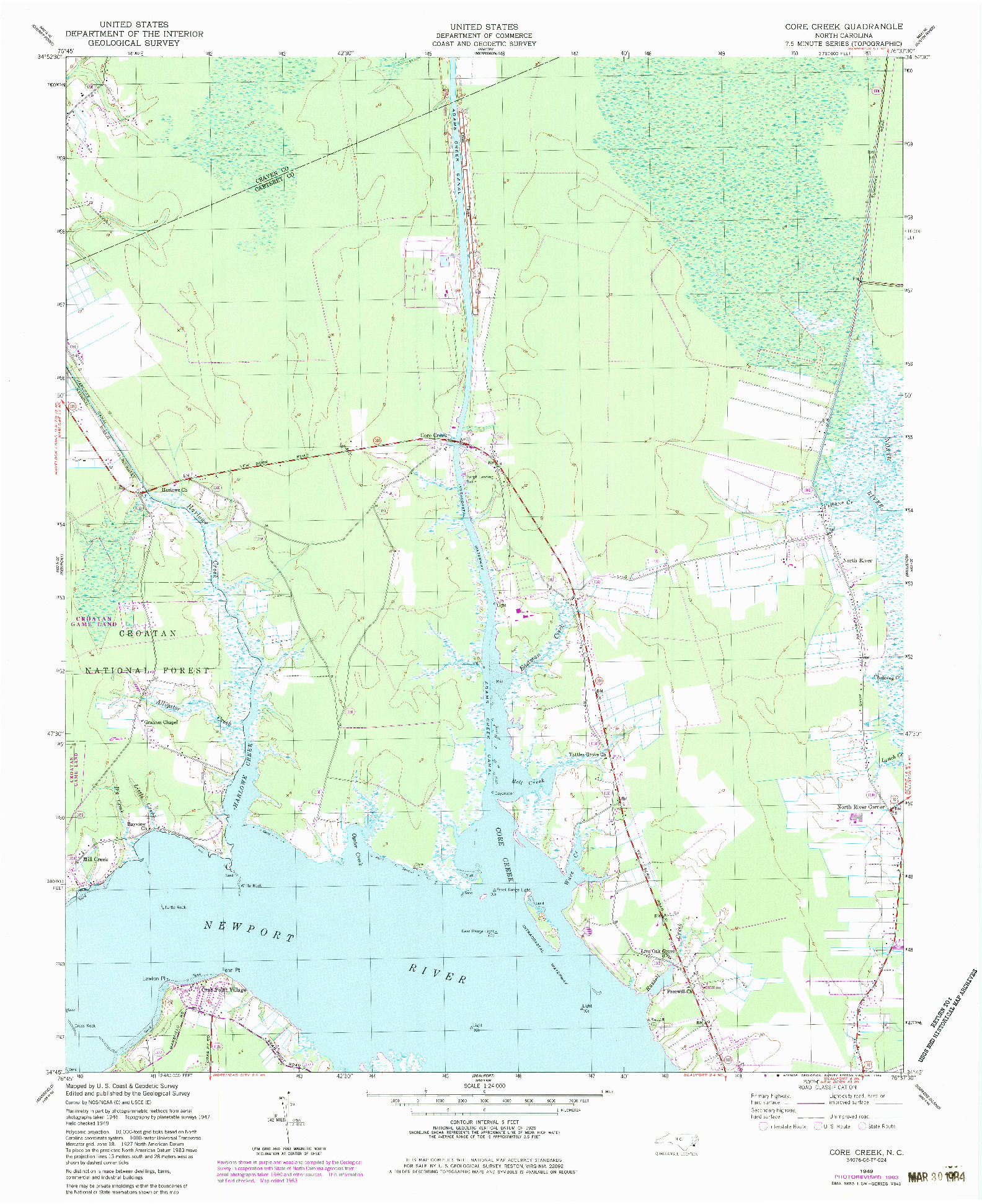 USGS 1:24000-SCALE QUADRANGLE FOR CORE CREEK, NC 1949