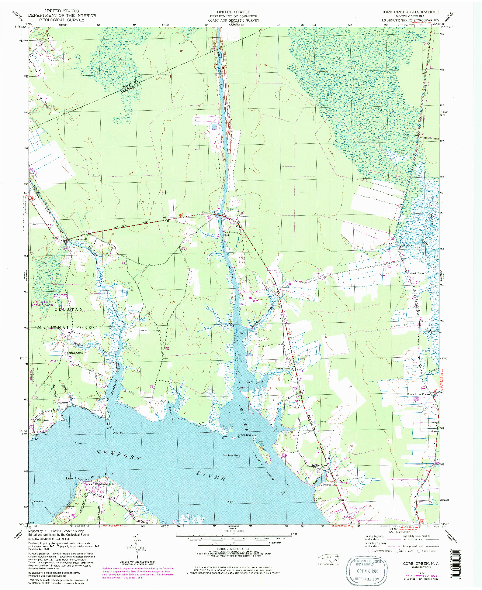 USGS 1:24000-SCALE QUADRANGLE FOR CORE CREEK, NC 1949