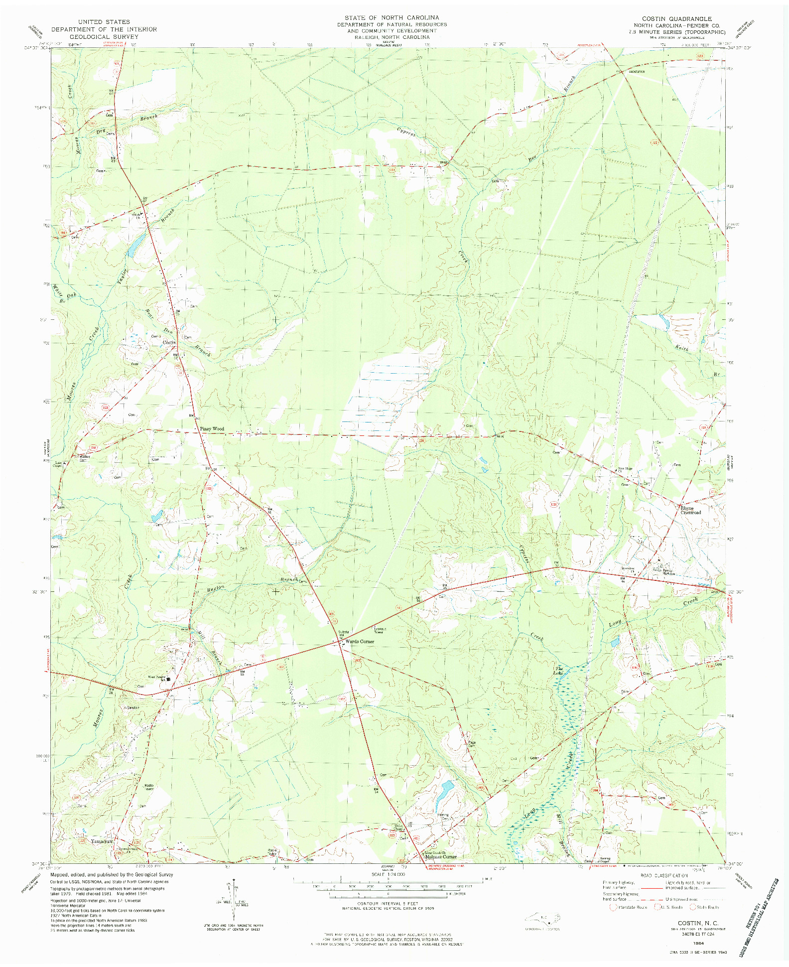 USGS 1:24000-SCALE QUADRANGLE FOR COSTIN, NC 1984