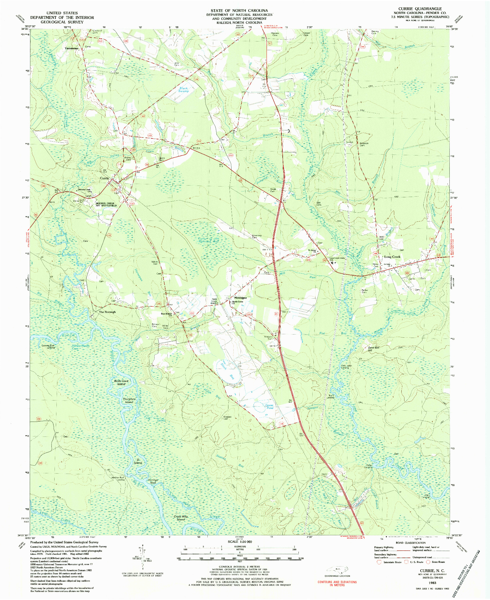 USGS 1:24000-SCALE QUADRANGLE FOR CURRIE, NC 1983