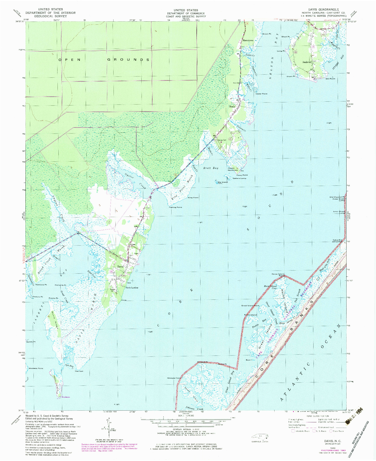 USGS 1:24000-SCALE QUADRANGLE FOR DAVIS, NC 1949