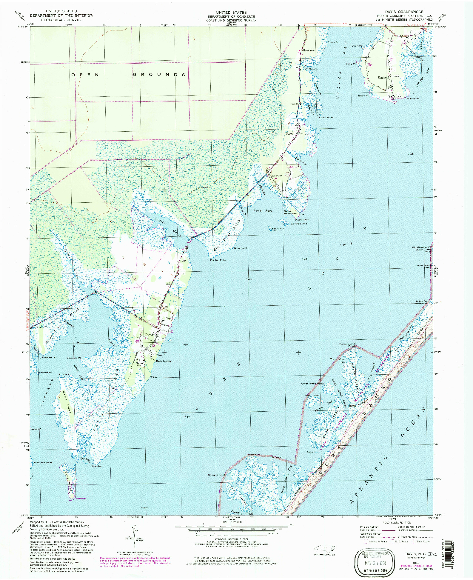 USGS 1:24000-SCALE QUADRANGLE FOR DAVIS, NC 1949