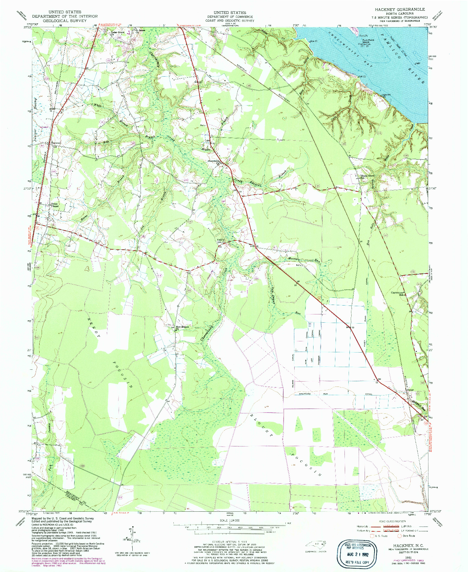 USGS 1:24000-SCALE QUADRANGLE FOR HACKNEY, NC 1951