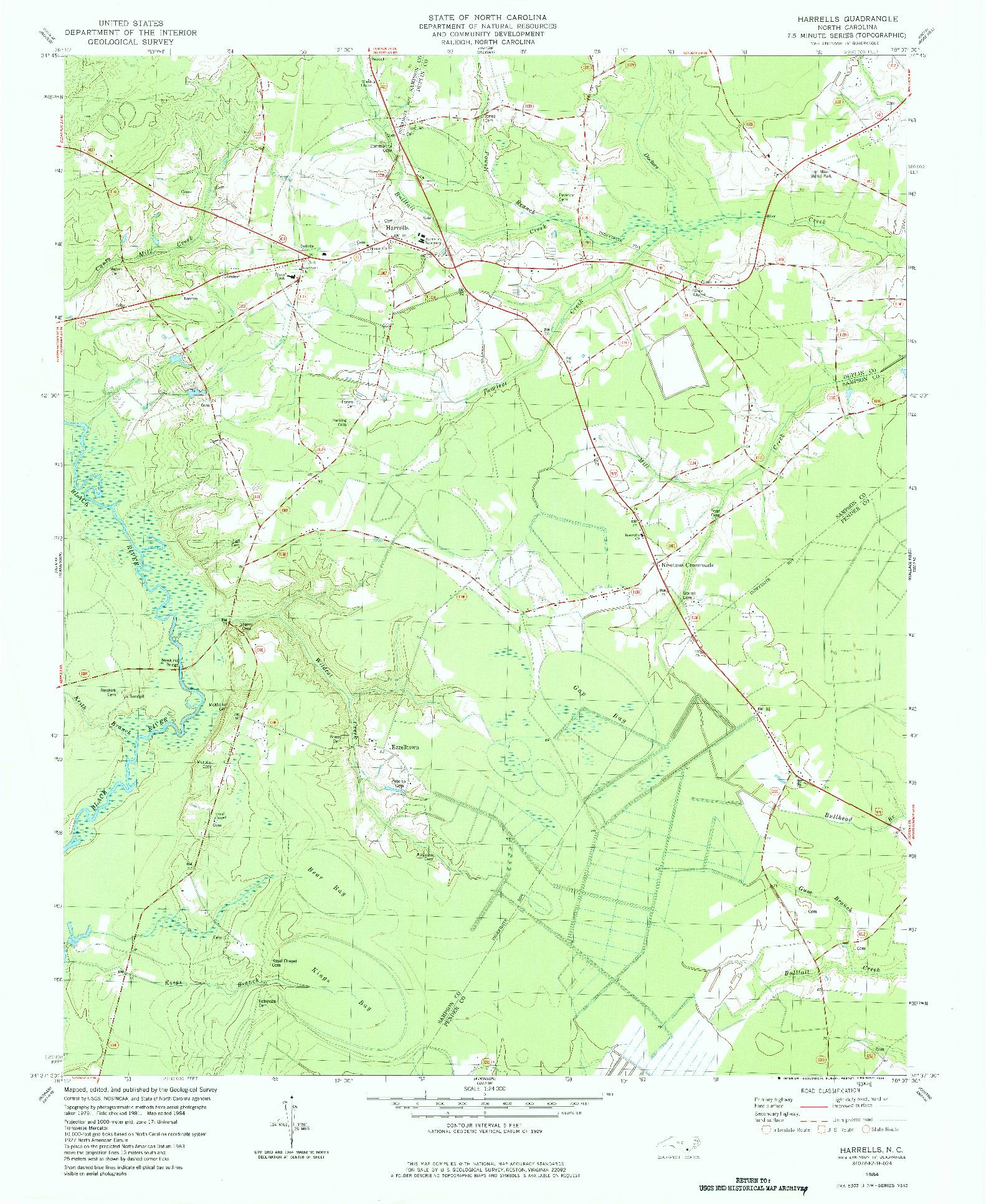 USGS 1:24000-SCALE QUADRANGLE FOR HARRELLS, NC 1984