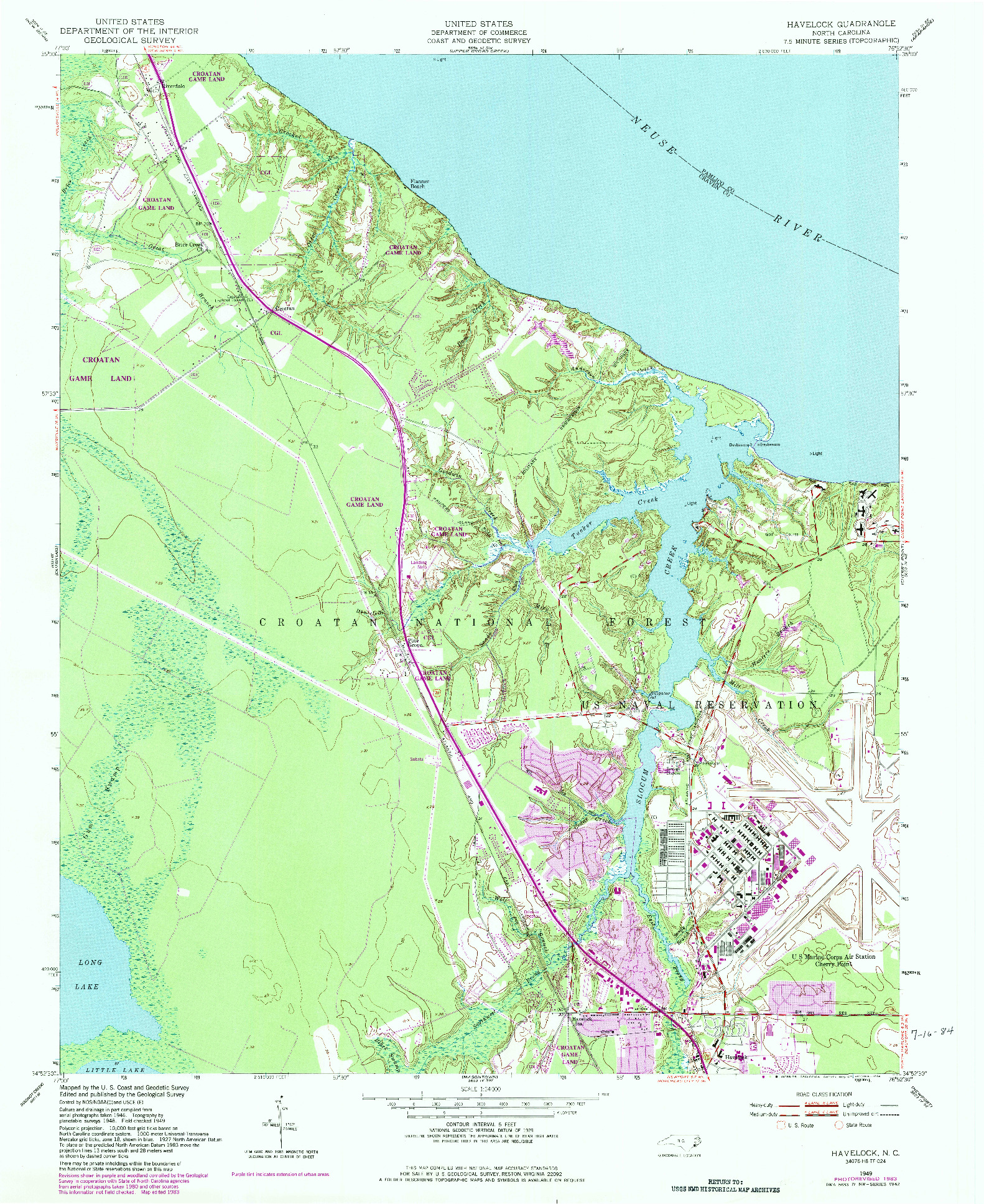 USGS 1:24000-SCALE QUADRANGLE FOR HAVELOCK, NC 1949