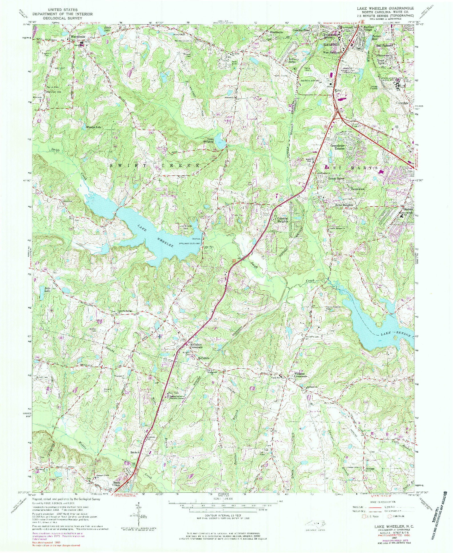 USGS 1:24000-SCALE QUADRANGLE FOR LAKE WHEELER, NC 1964