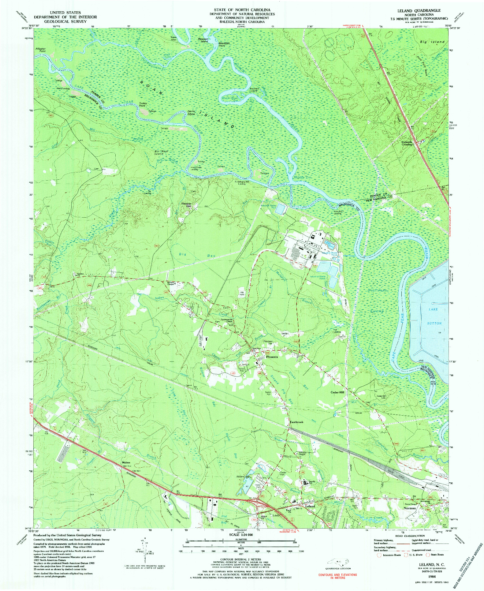 USGS 1:24000-SCALE QUADRANGLE FOR LELAND, NC 1984