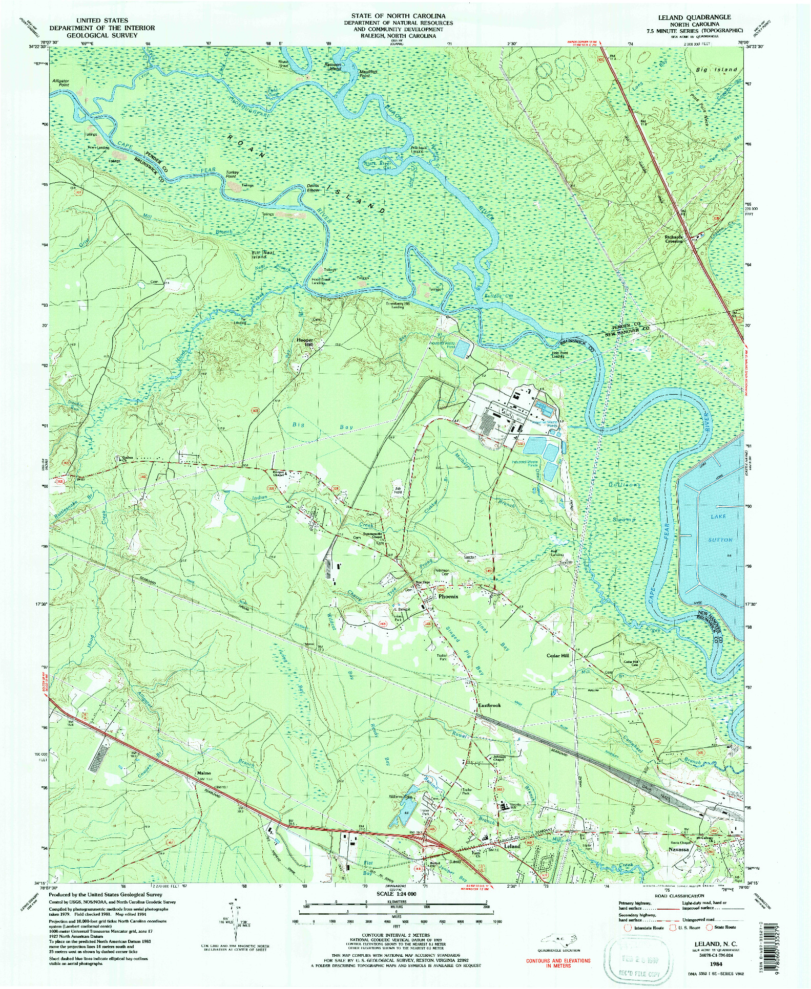USGS 1:24000-SCALE QUADRANGLE FOR LELAND, NC 1984