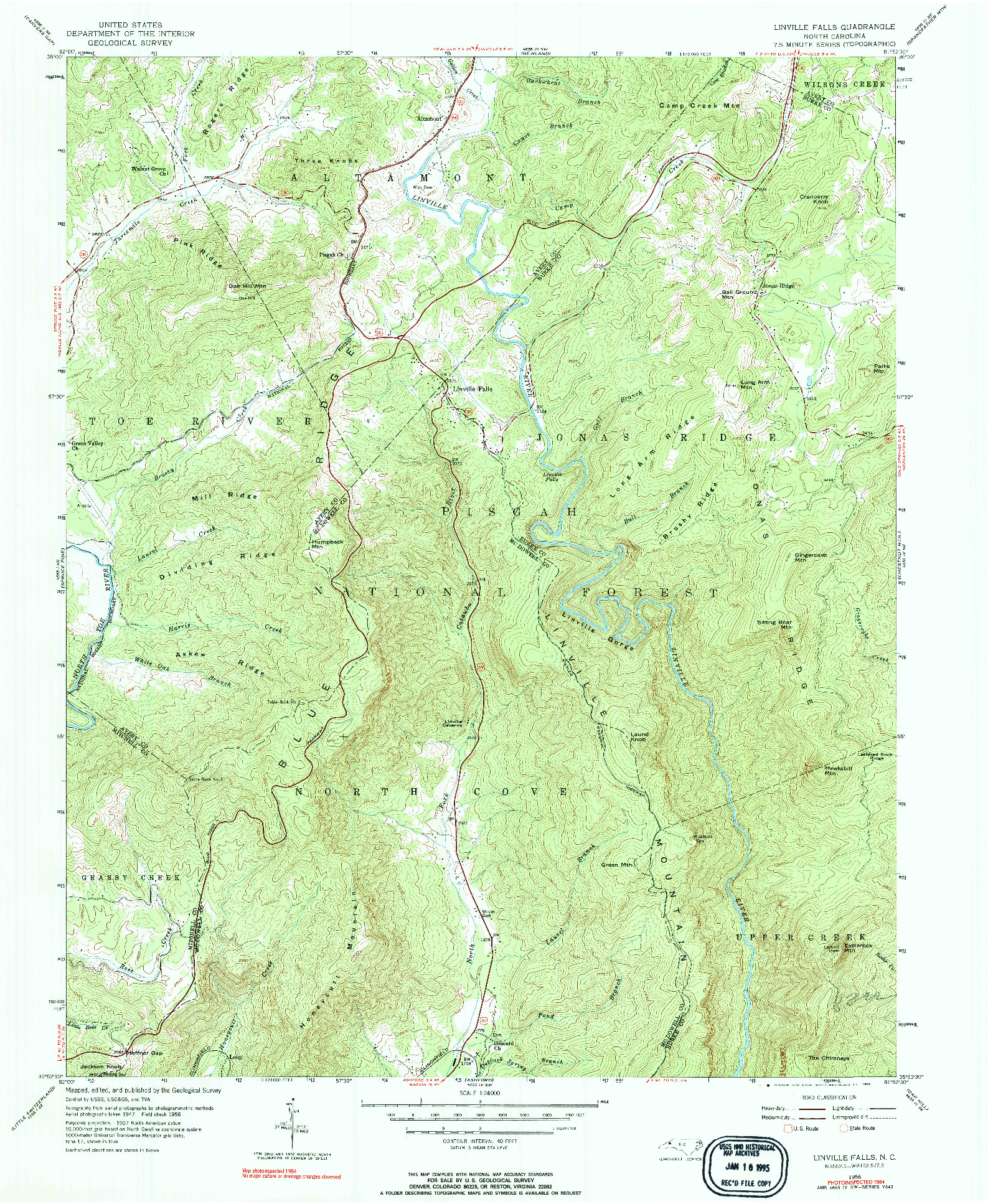 USGS 1:24000-SCALE QUADRANGLE FOR LINVILLE FALLS, NC 1956