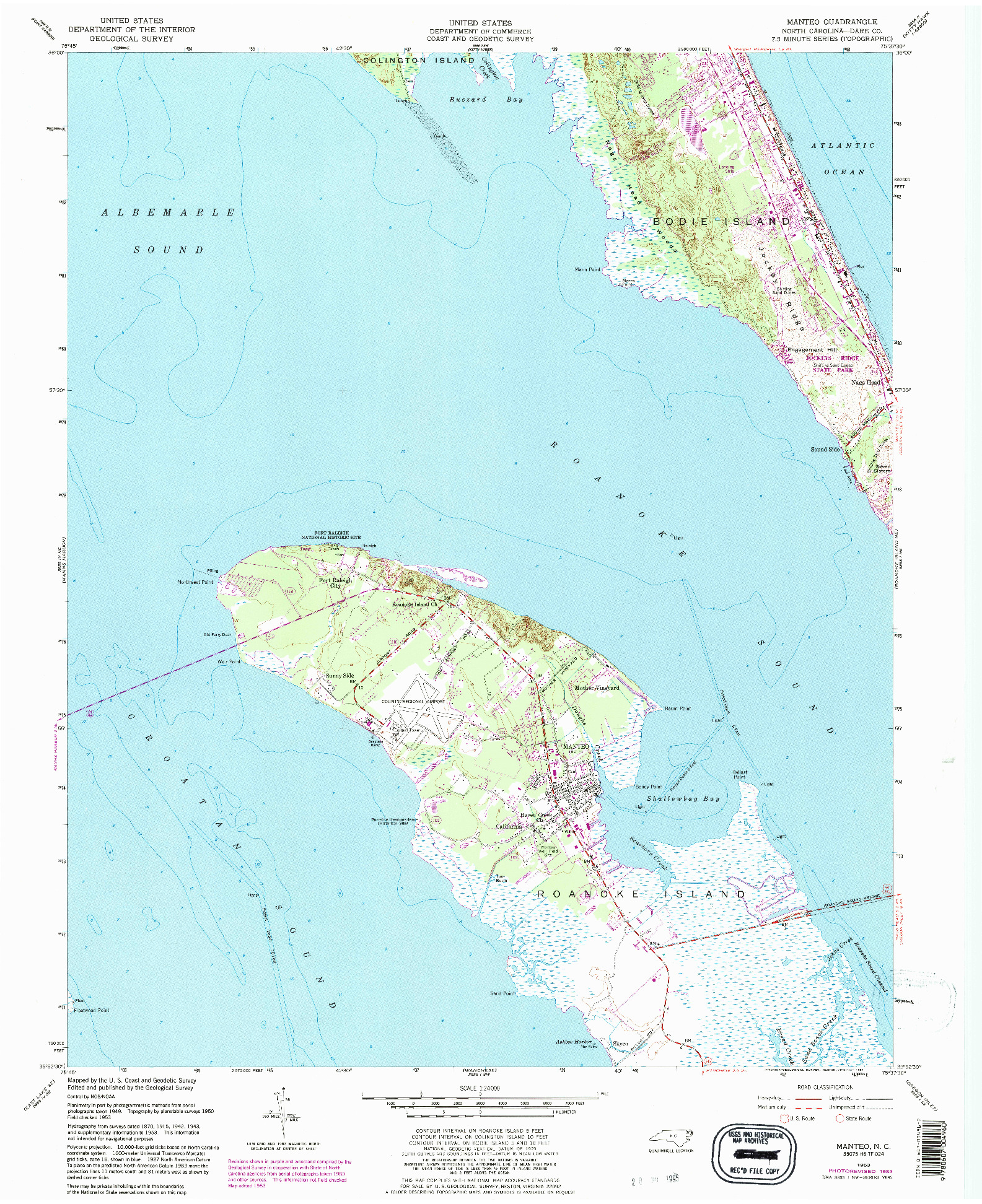 USGS 1:24000-SCALE QUADRANGLE FOR MANTEO, NC 1953