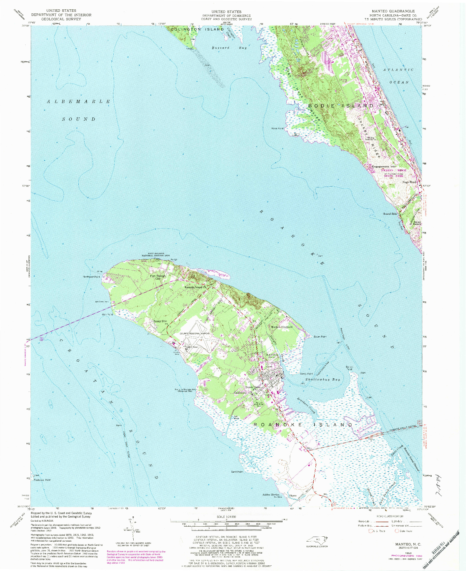 USGS 1:24000-SCALE QUADRANGLE FOR MANTEO, NC 1953