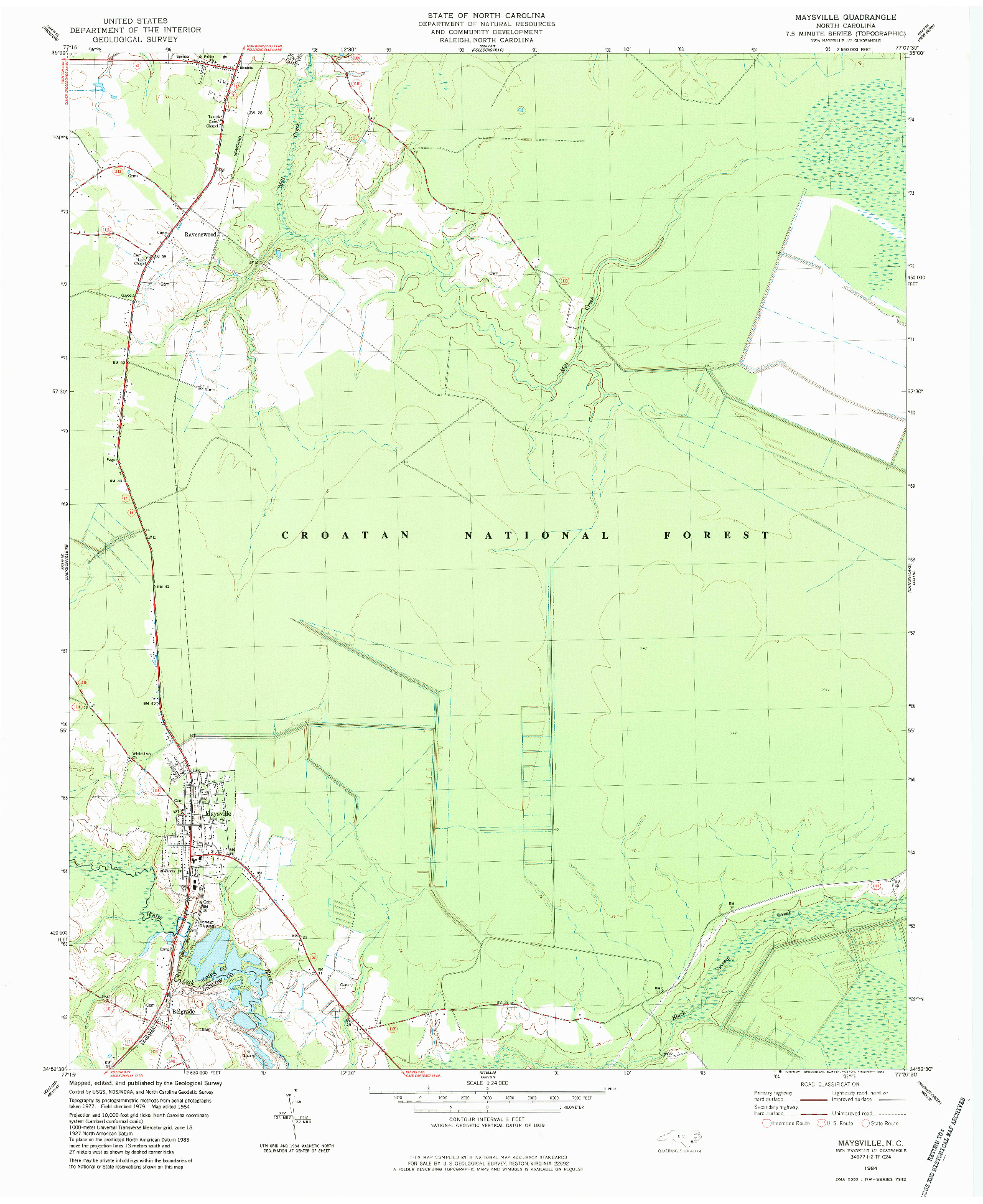 USGS 1:24000-SCALE QUADRANGLE FOR MAYSVILLE, NC 1984