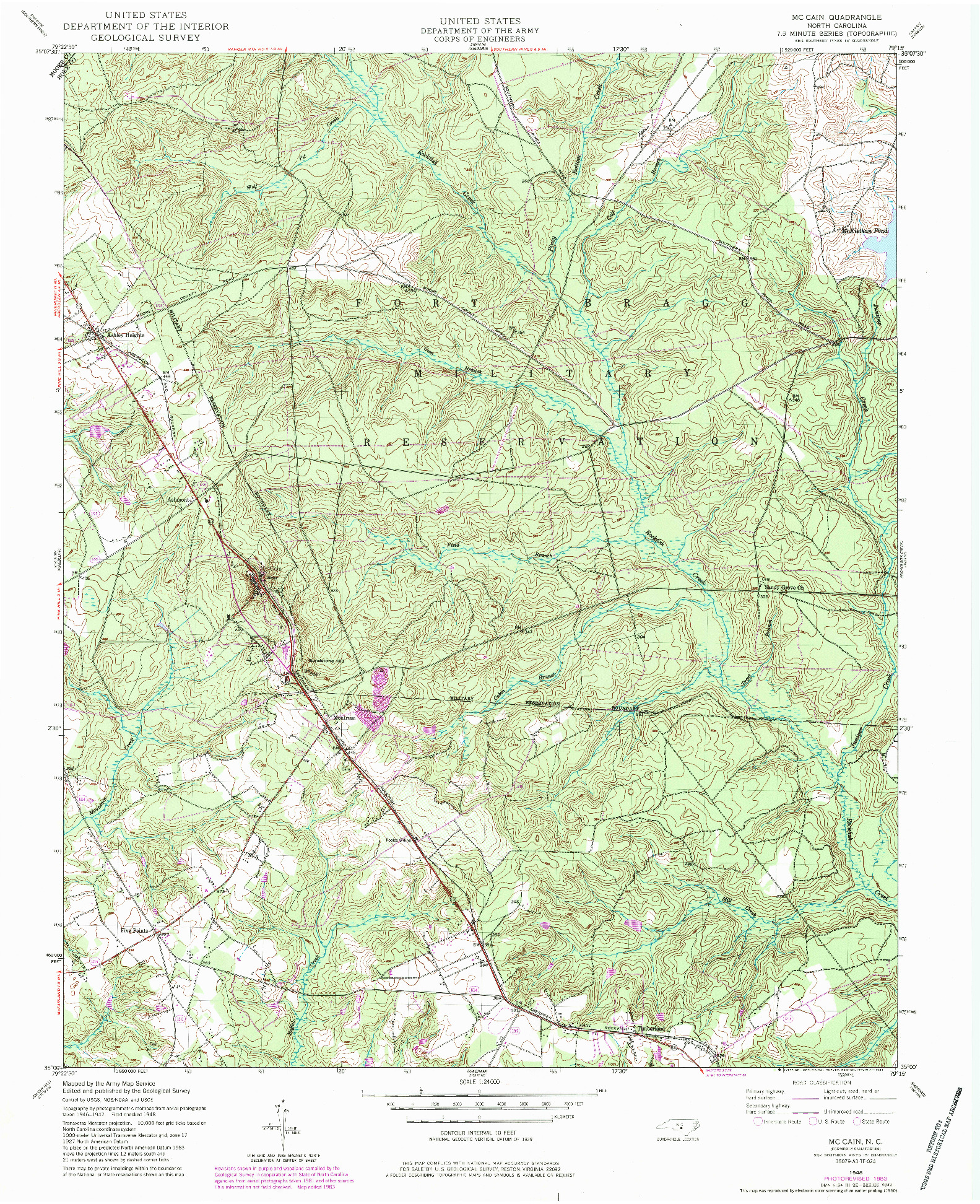 USGS 1:24000-SCALE QUADRANGLE FOR MC CAIN, NC 1948