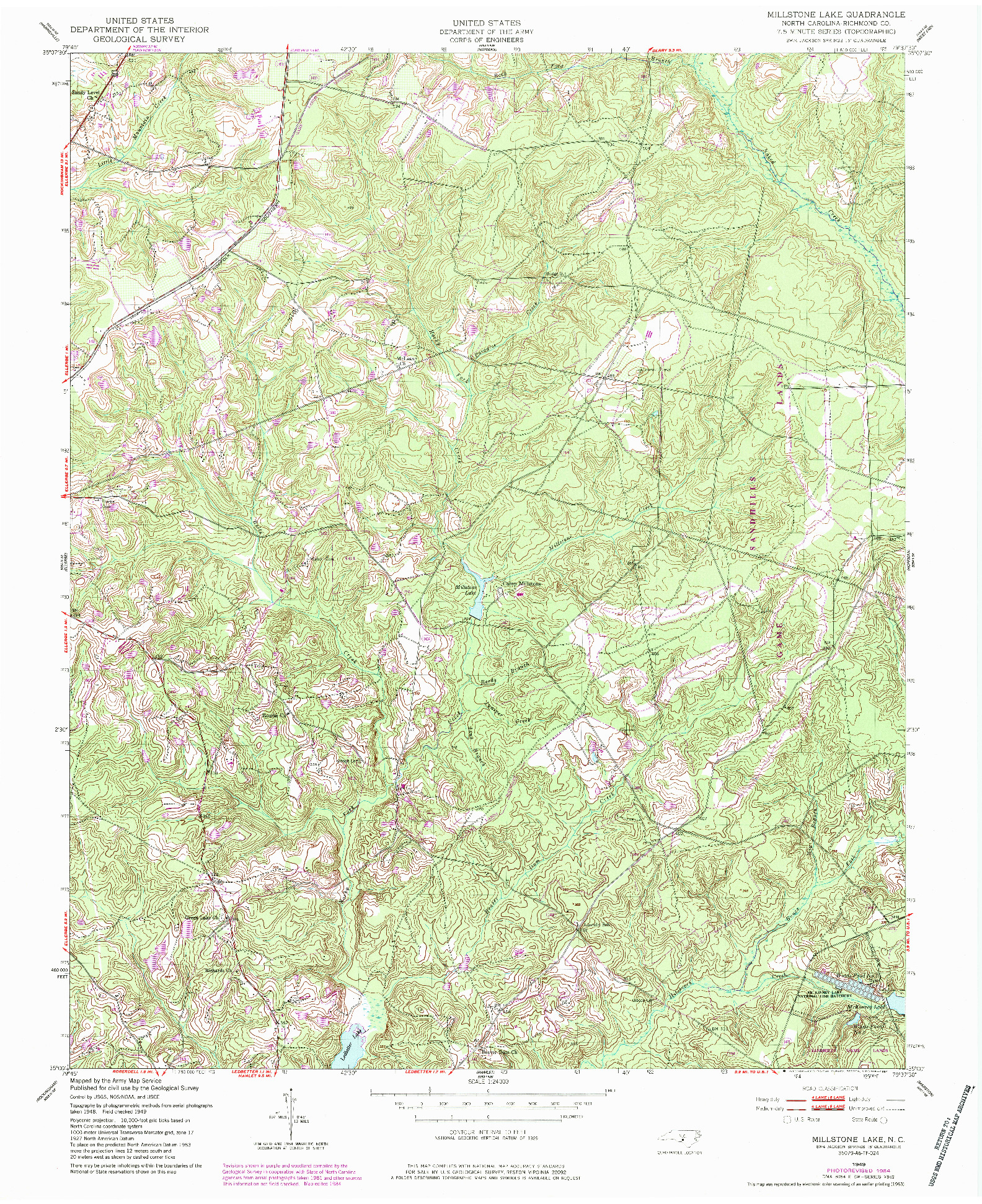 USGS 1:24000-SCALE QUADRANGLE FOR MILLSTONE LAKE, NC 1949