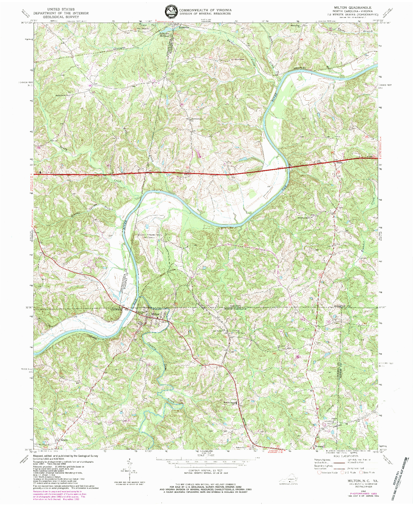 USGS 1:24000-SCALE QUADRANGLE FOR MILTON, NC 1968