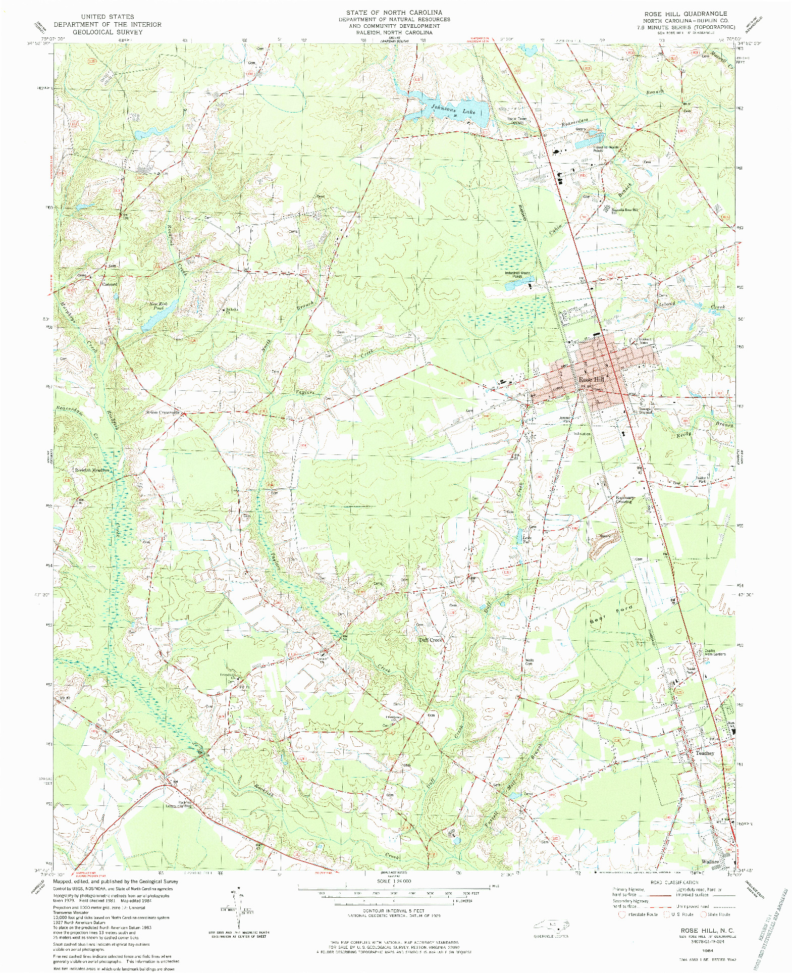 USGS 1:24000-SCALE QUADRANGLE FOR ROSE HILL, NC 1984