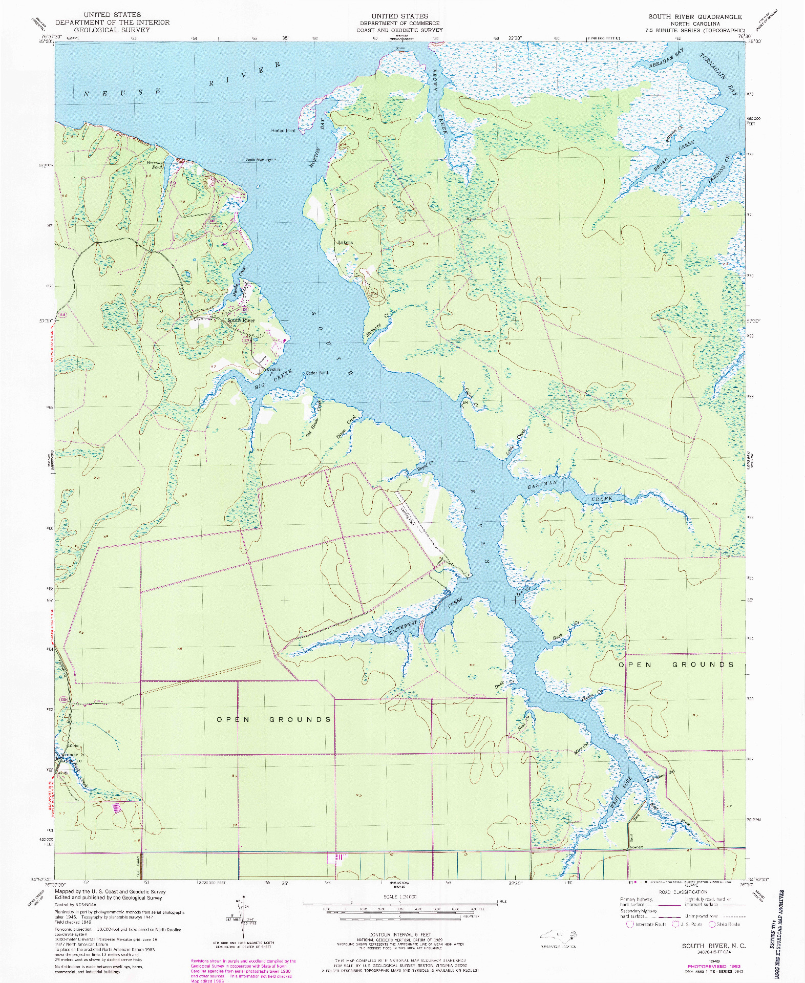 USGS 1:24000-SCALE QUADRANGLE FOR SOUTH RIVER, NC 1949