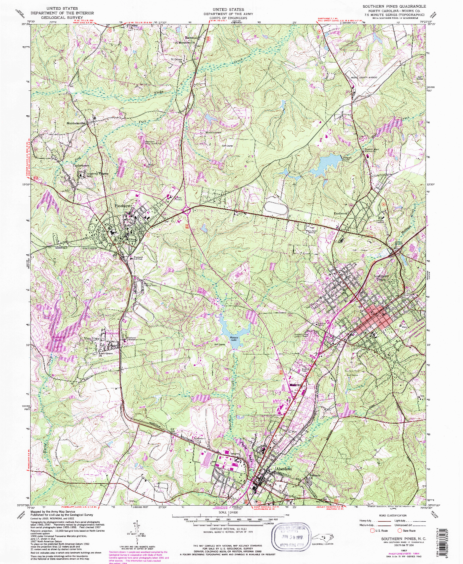 USGS 1:24000-SCALE QUADRANGLE FOR SOUTHERN PINES, NC 1957
