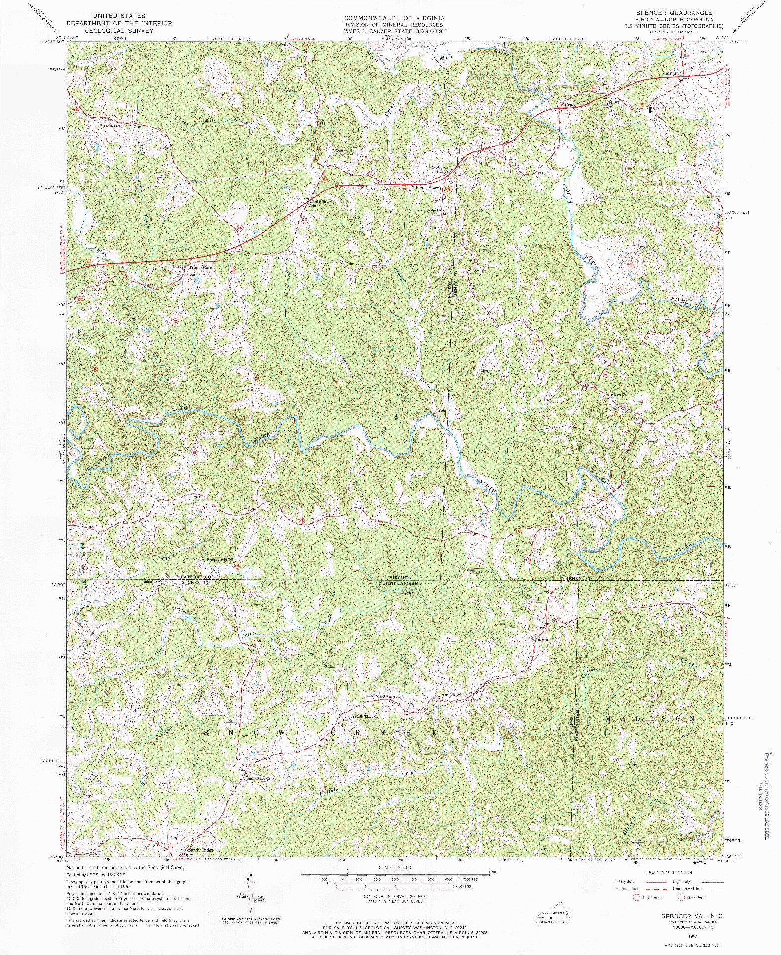 USGS 1:24000-SCALE QUADRANGLE FOR SPENCER, NC 1967