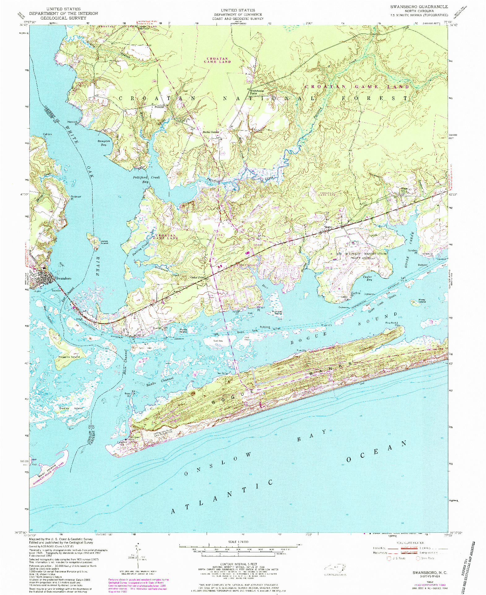 USGS 1:24000-SCALE QUADRANGLE FOR SWANSBORO, NC 1952