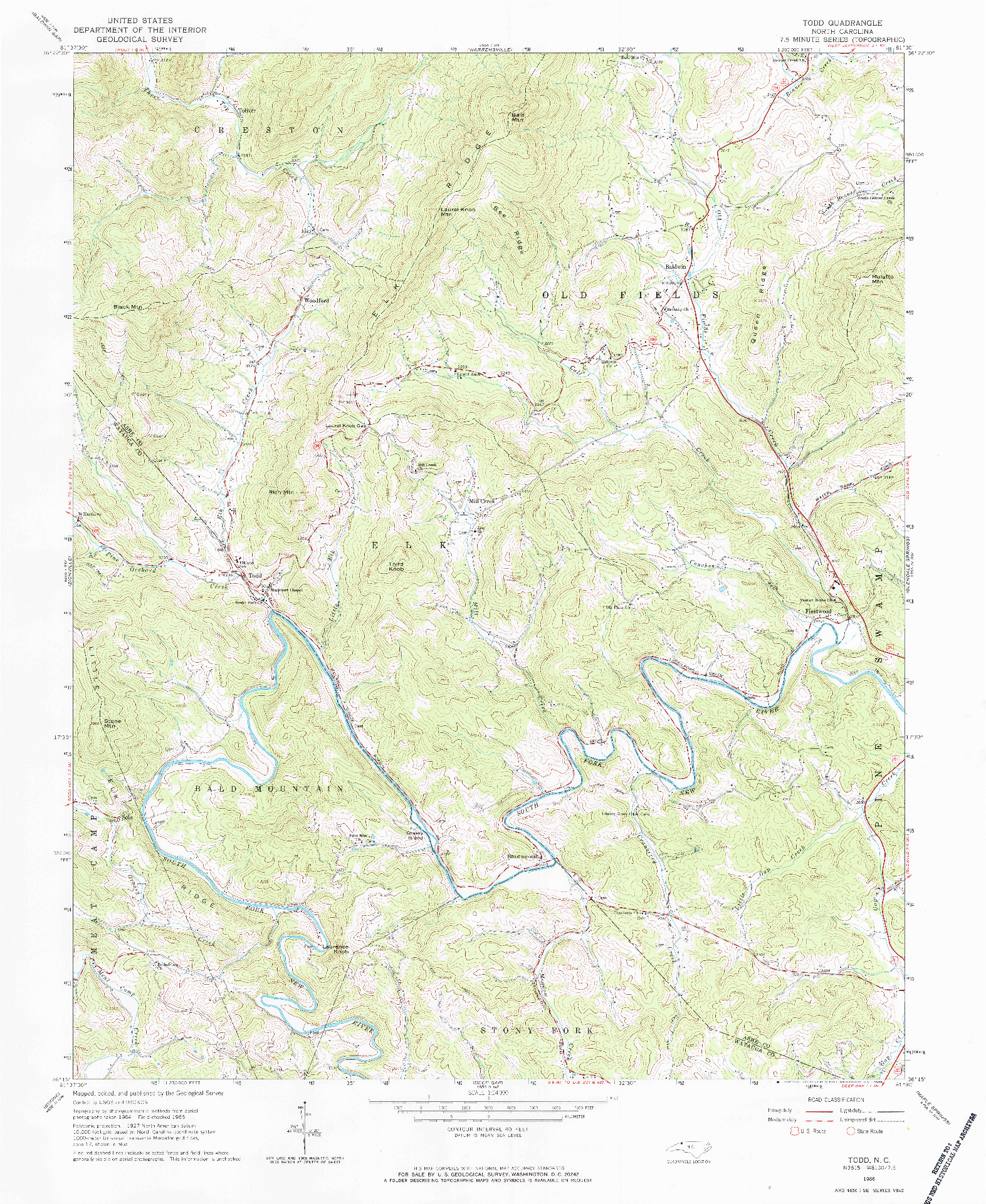 USGS 1:24000-SCALE QUADRANGLE FOR TODD, NC 1966